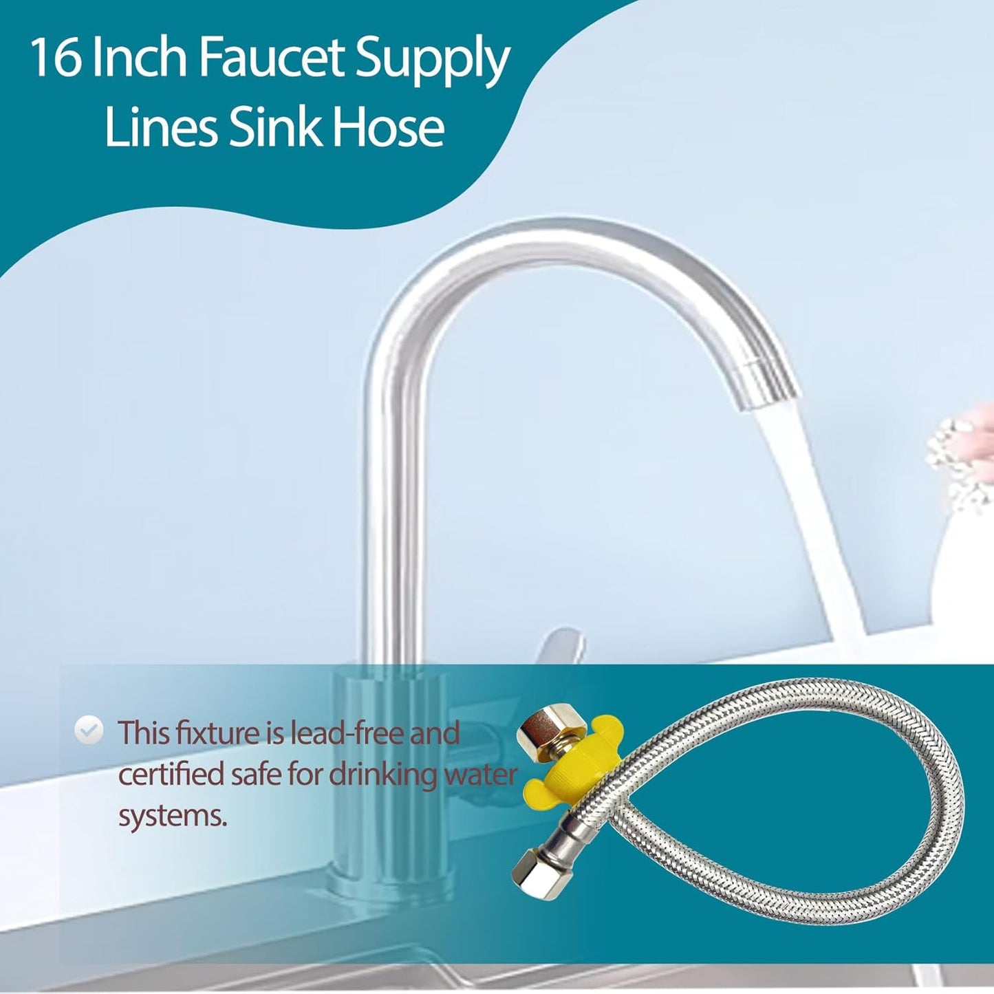 10PK 16 Inch Faucet Supply Lines, 3/8" Comp x 1/2" FIP Sink Hose Faucet Hose Connector, for toilet hose for Bathroom Kitchen Water Supply with Stainless Steel Braided Supply Line & Faucet Hose Wrench