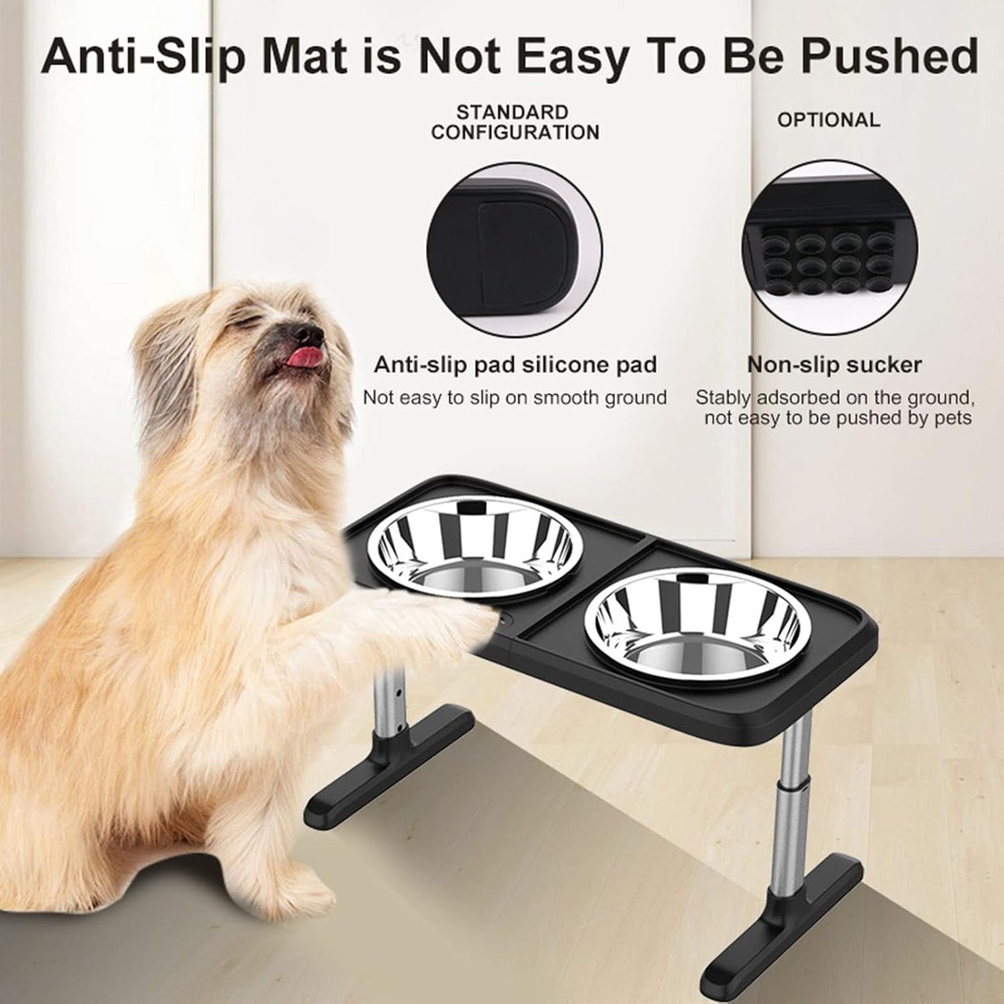 Elevated Dog Bowls, Raised Cat Bowl Stand Feeder with 2 Stainless Steel Food and Water Bowls for Small Medium Large Dogs, 4 Heights 2.9", 8.9", 10.8", 12.6",Black