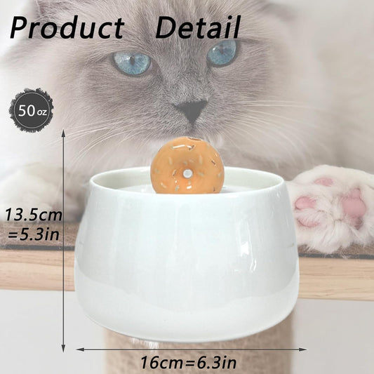Ceramic Cat Water Fountain, 50oz/1.5L Pet Fountain Dispenser, Ultra Quiet Automatic Pet Water Dispenser with Filter, Activated Carbon Filter, Adjustab Filter, Perfect for Cats & Small Dogs