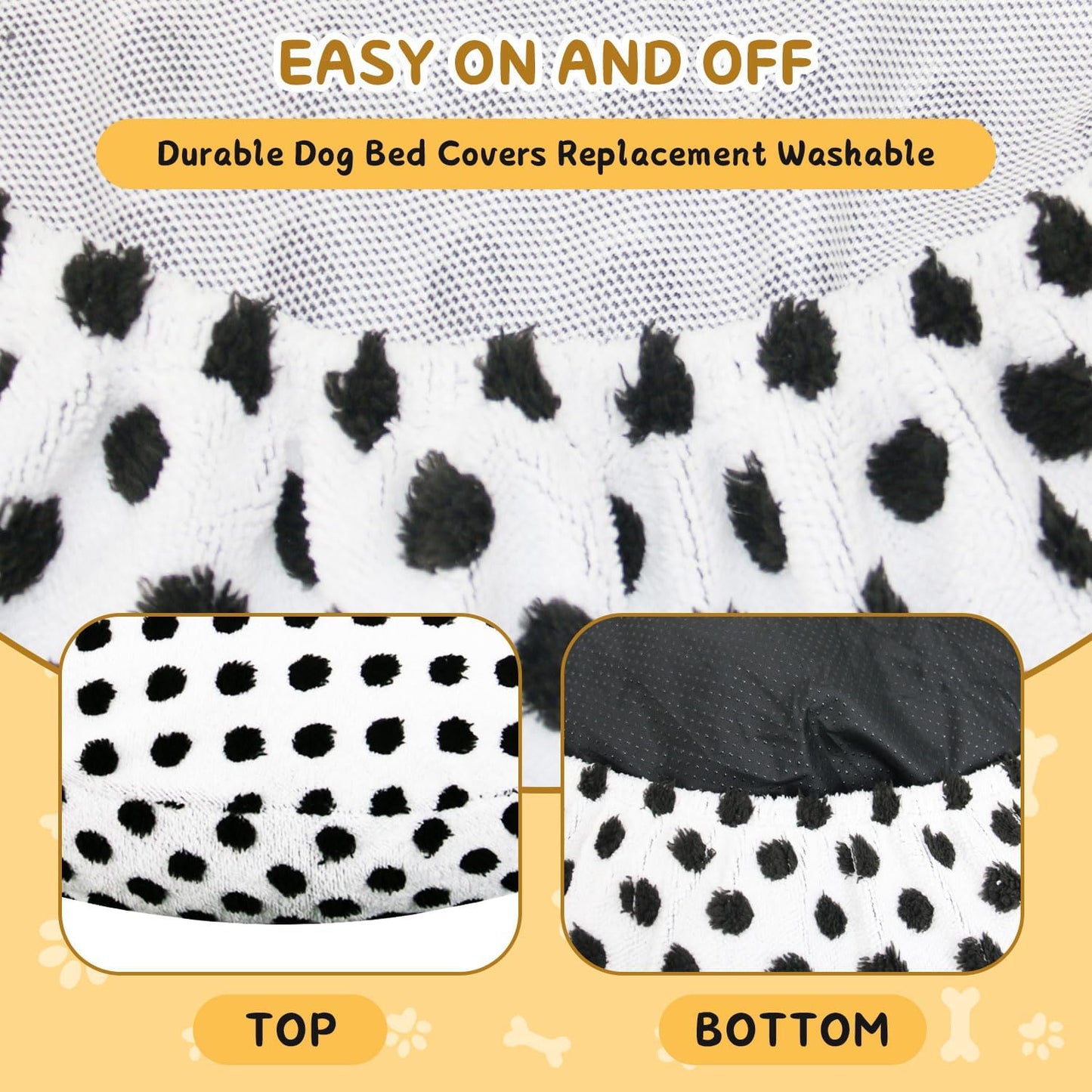 Washable Dog Bed Covers Round Replacement Dog Bed Covers, White 45 Inch Waterproof Sofa Cover with Dot Print Design for Medium & Large Pet Beds, Cover Only