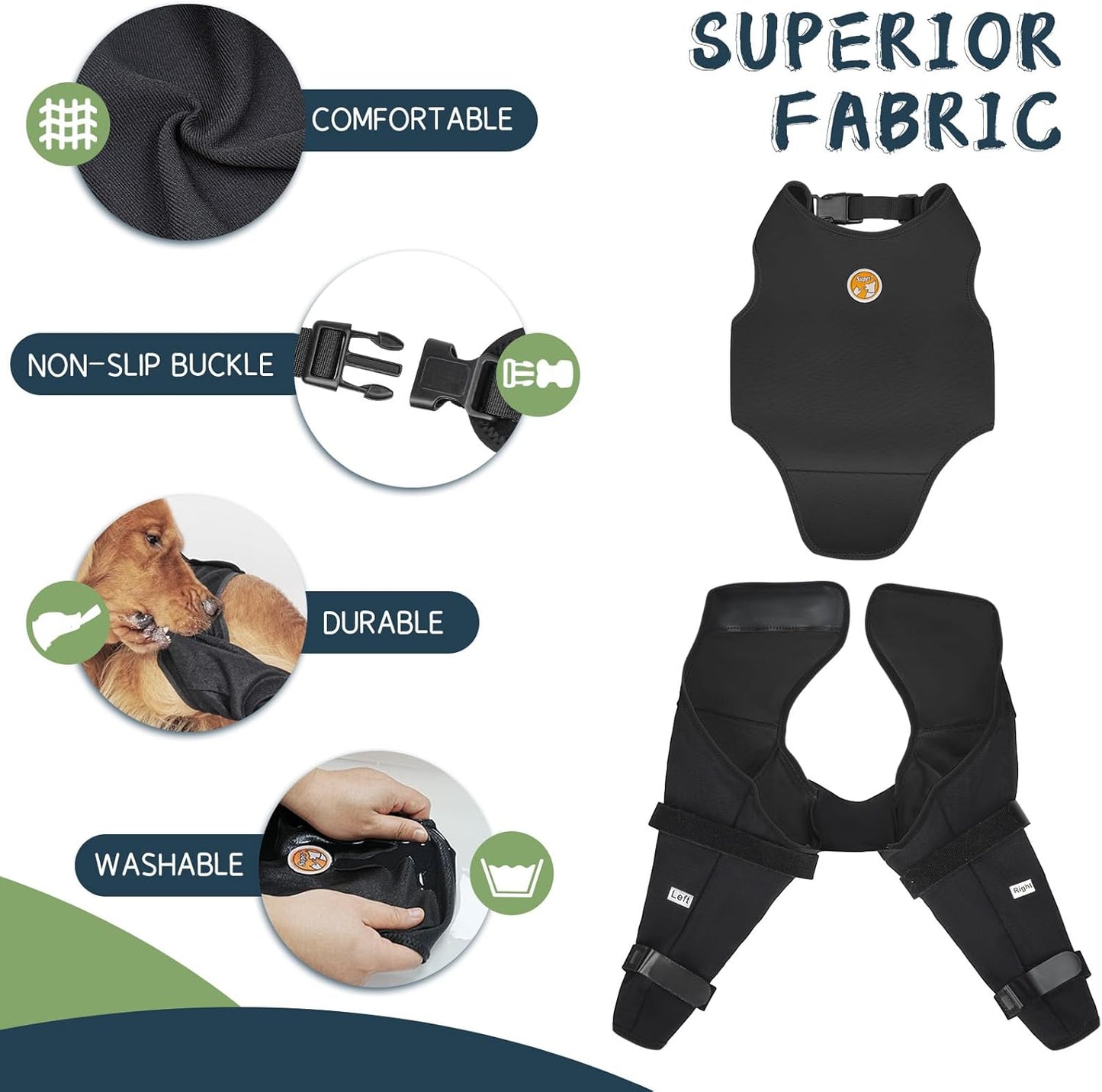 Supet Dog Rear Leg Sleeve to Stop Licking, TPLO Recovery Sleeve After Surgery for Post Surgery, ACL, Leg Wound Protection, with Belly Opening for Male Female Dogs(Black,L)