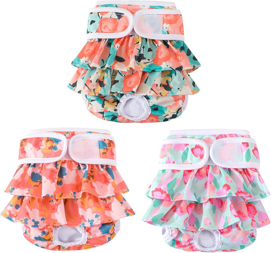 Washable Dog Diapers Female 3 Pack Reusable Highly Absorbent Doggie Diaper, Flexible Doggy Diaper Female Durable Leak-Proof Diapers for Dog Period Heat Incontinence Potty Training, XS