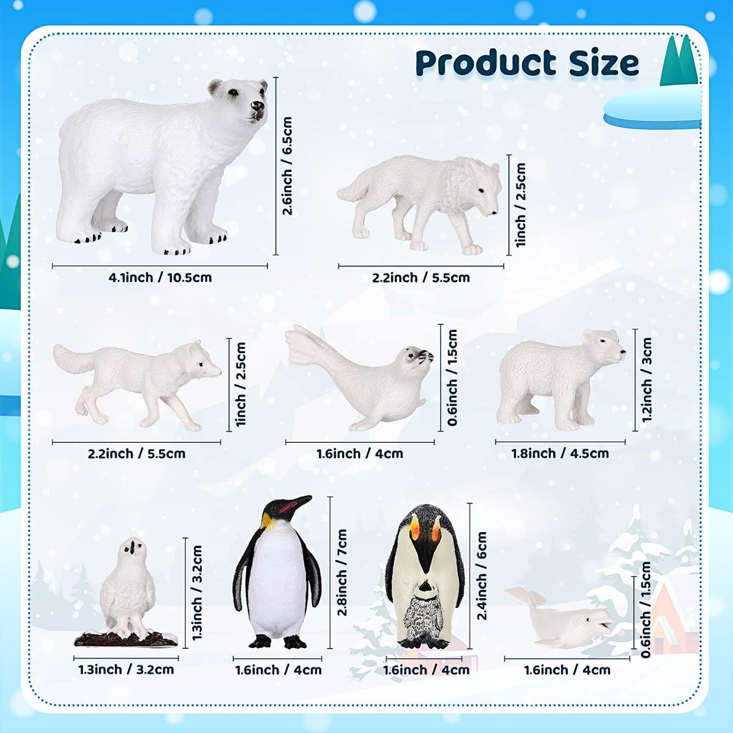 19 Pcs Arctic Animals Figurines Set Polar Animal Figurine Polar Bear Penguin Figurines Winter Animal Toy Figures Pine Trees Artic Diorama Supplies for School Project Sensory Bin Filler DIY Craft Gifts