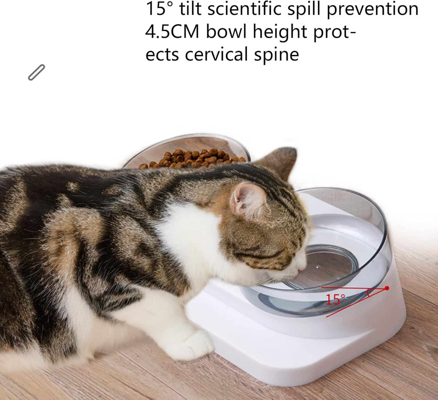 Elevated Bowls 15° Tilted Raised Dish Clear Double Feeding Bowls with Stand for Food and Water Easy to