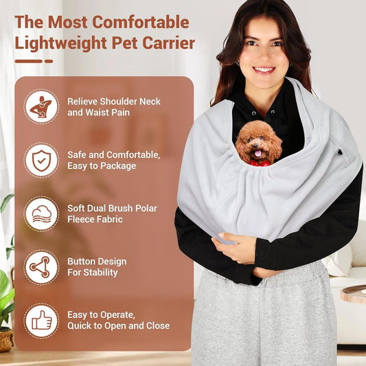 Hands-Free Cat Sling Carrier, Ultra-Soft Polar Fleece Pet Sling for Small Dogs & Cats 3-14 lbs, Machine Washable for Indoor Snuggling & Outdoor Use (Large, Grey)