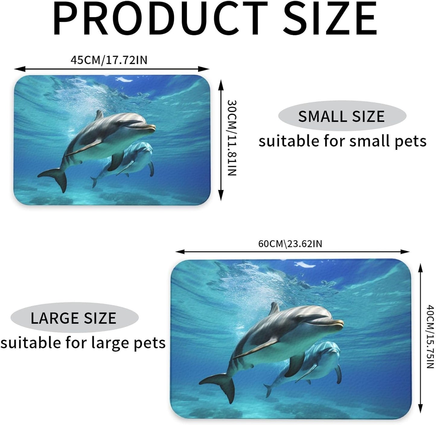 Pet Feeding Mat Leather Dog Food Mat Waterproof Pet Tablecloth Marine Dolphin Pet Placemat for Dogs Absorbent Dog Bowl Mat Anti-Slip Dogs Mats for Food and Water