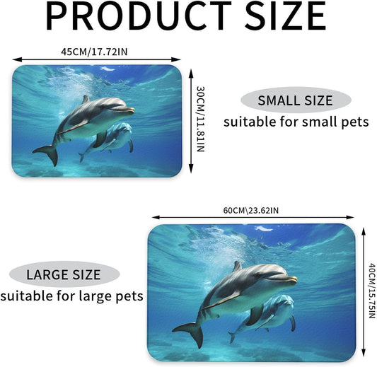 Pet Feeding Mat Leather Dog Food Mat Waterproof Pet Tablecloth Marine Dolphin Pet Placemat for Dogs Absorbent Dog Bowl Mat Anti-Slip Dogs Mats for Food and Water