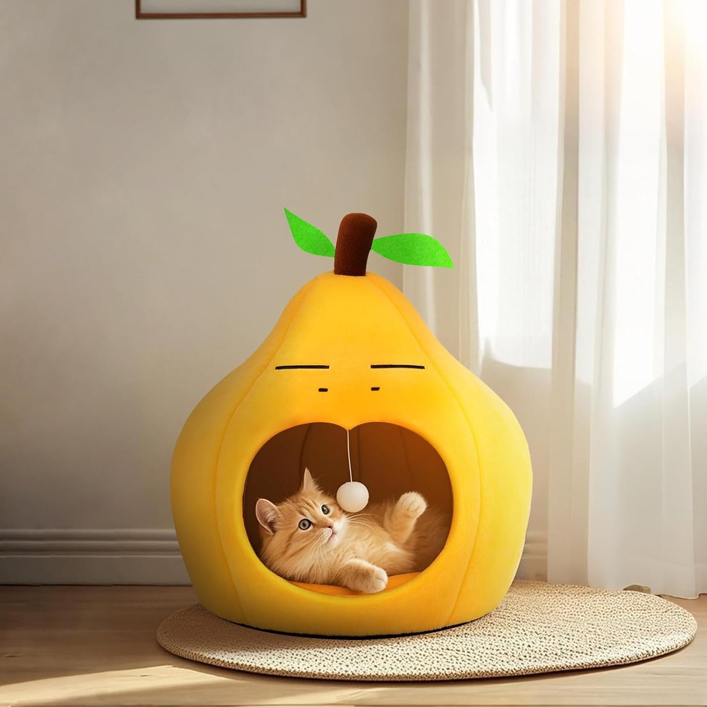 실내 고양이를 위한 귀여운 고양이 침대, 소형견 침대, 새끼 고양이와 강아지를 위한 부드럽고 세탁 가능한 반려동물 침대, 재미있는 배 고양이 동굴, 48.3cm(19인치)