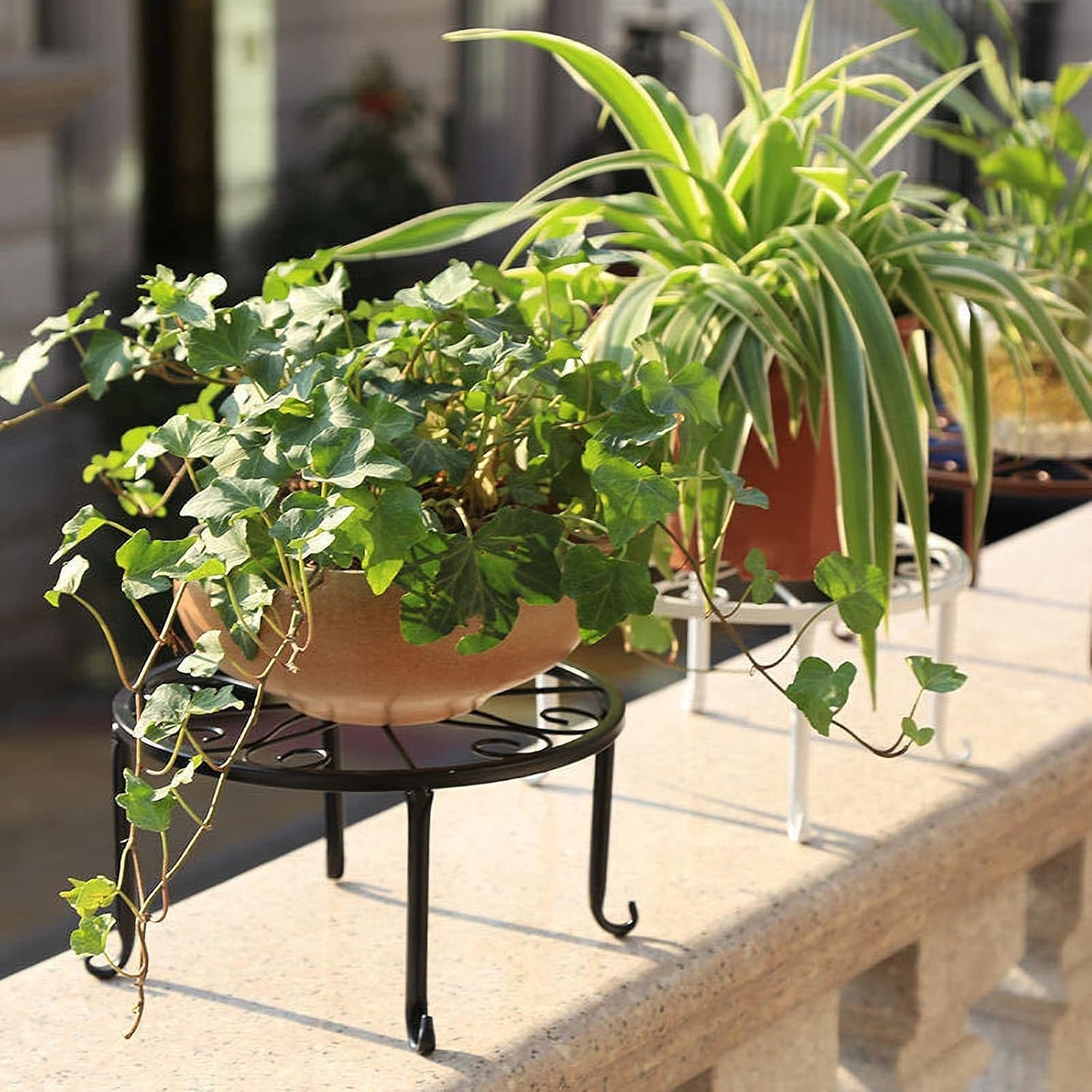 Tosnail 4 Pack Metal Plant Stand, Planter Support Rack, Plant Pot Stands, Planter Holder Heavy Duty, Rust Proof Iron Potted Plant Flower Pot Stand for Indoor Outdoor Garden Patio, Black, 9 Inch
