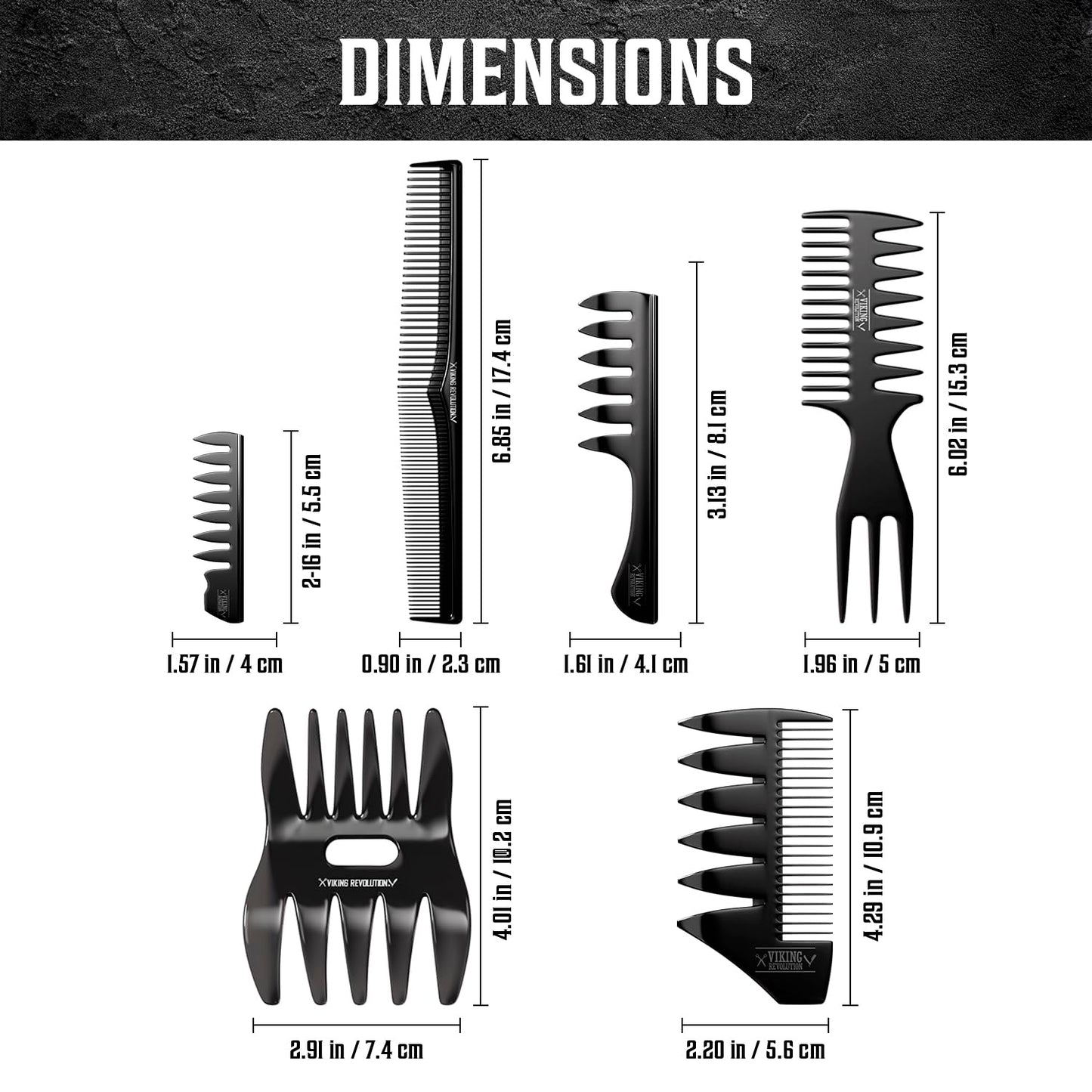Viking Revolution Professional Styling Hair Combs for Men (6 Pieces) - Mens Comb for Hair Styling, Texturizing, Grooming and Detangling - Anti-Static, Durable and Easy to Clean