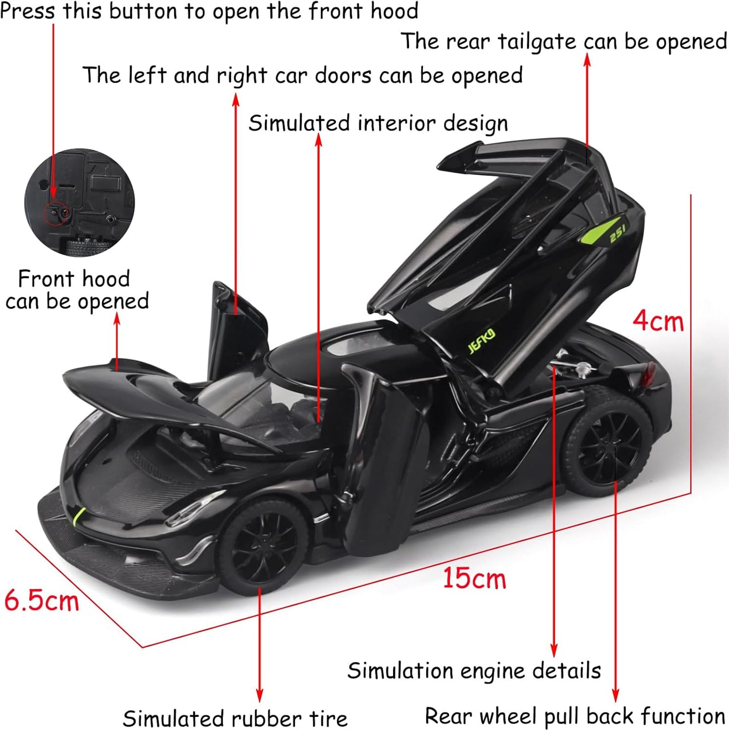 Toy Cars Model Jesko Black Alloy Collectibles Die-cast Vehicles with Sound and Light