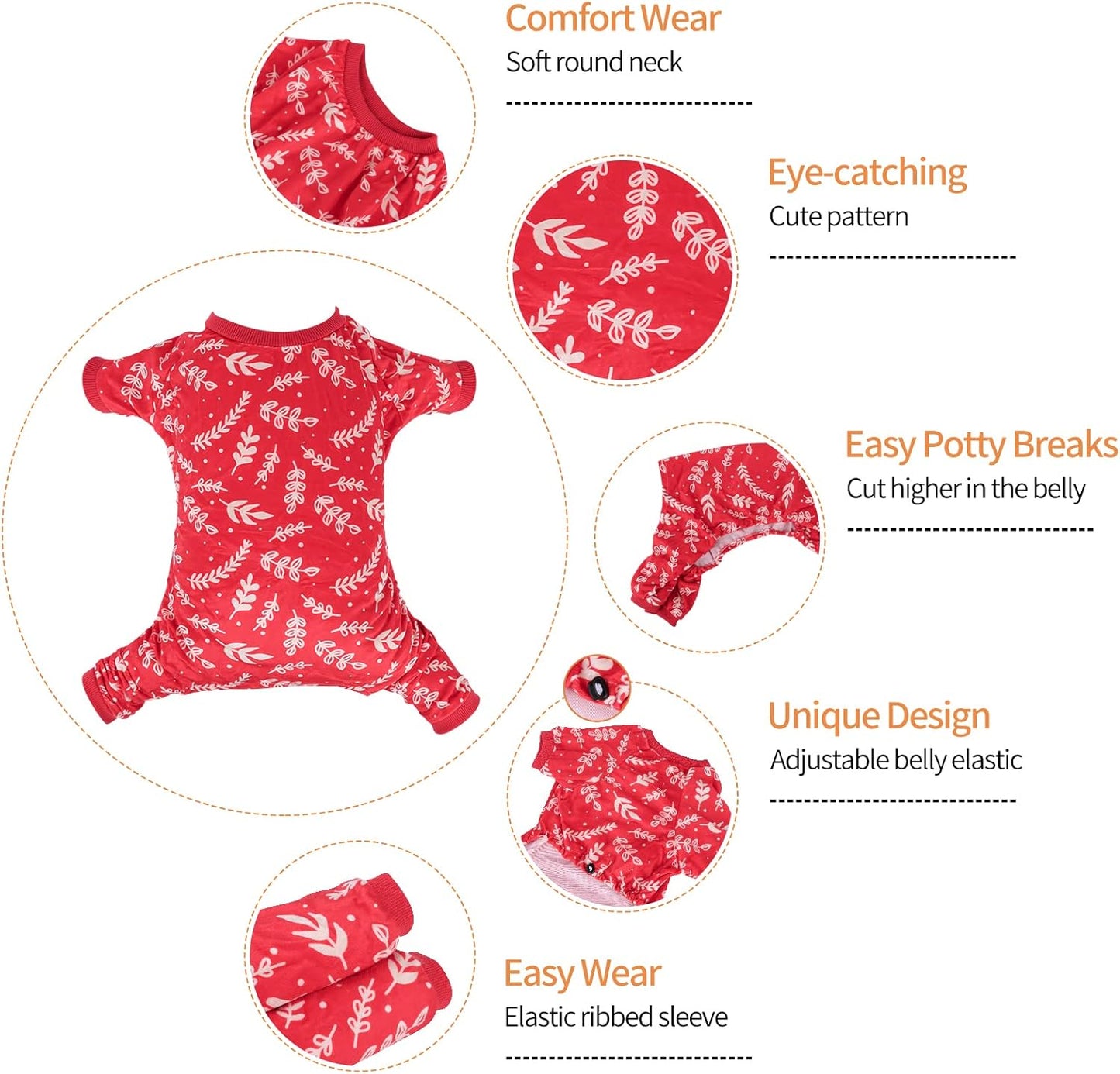 CuteBone Soft & Stretchy Christmas Dog Pajamas - Cozy Pet Jammies Breathable Jumpsuit for Small Dogs - All-Season Comfy Outfit Easy-On Pullover Design - Keeps Pets Warm & Comfortable P18M