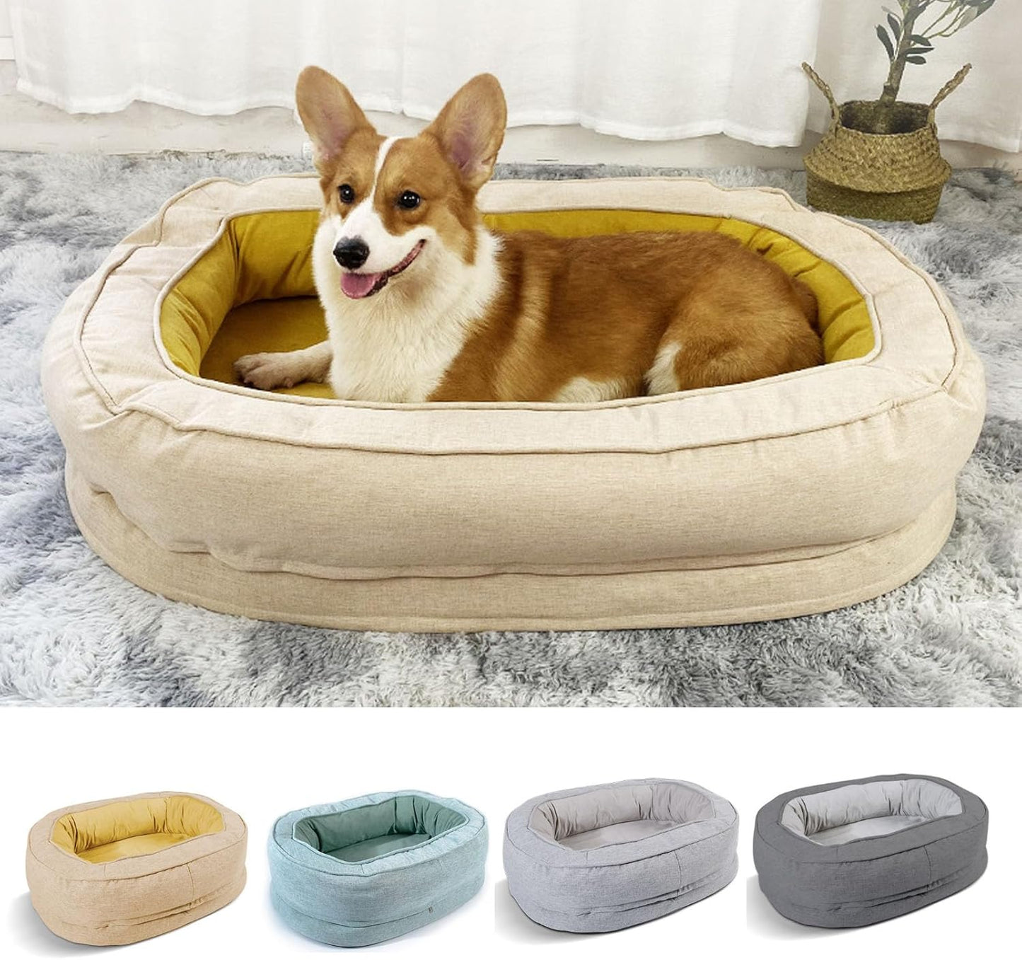 Dog Beds for Small & Medium Dogs, Memory Foam Dog Couch Bed with Washable Removable Cover, Bolster Pet Bed with Waterproof Lining Non-Slip Bottom, Soft Comfy Dog Sofa (Medium,Green) (Dark grey Small)