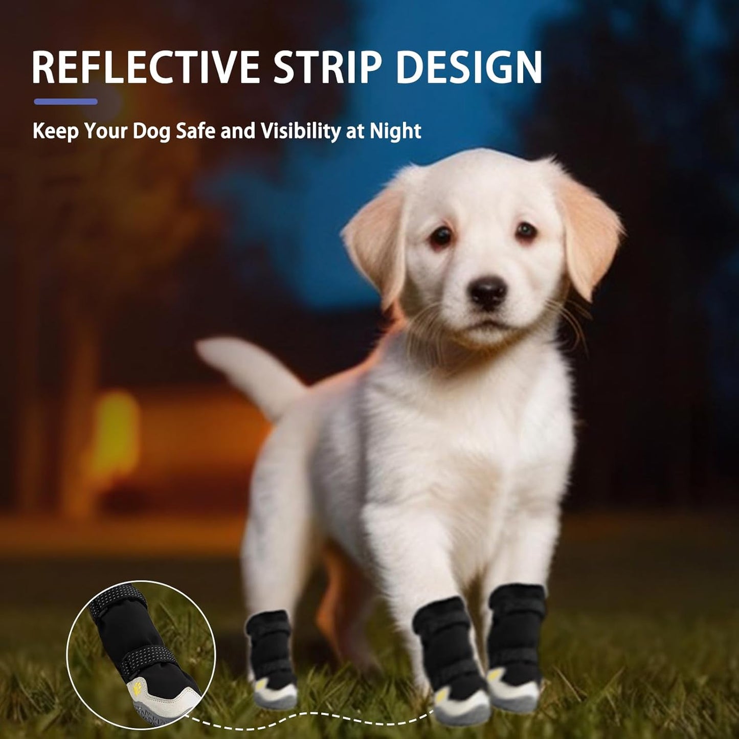 MOOB Dog Shoes for Large Dogs, Dog Boots & Paw Protectors, Dog Shoes for Large Dogs, 4Pcs Medium Dog Booties with Rugged Anti-Slip Sole and Outdoor Reflective for Snowy Day,(Size 6)