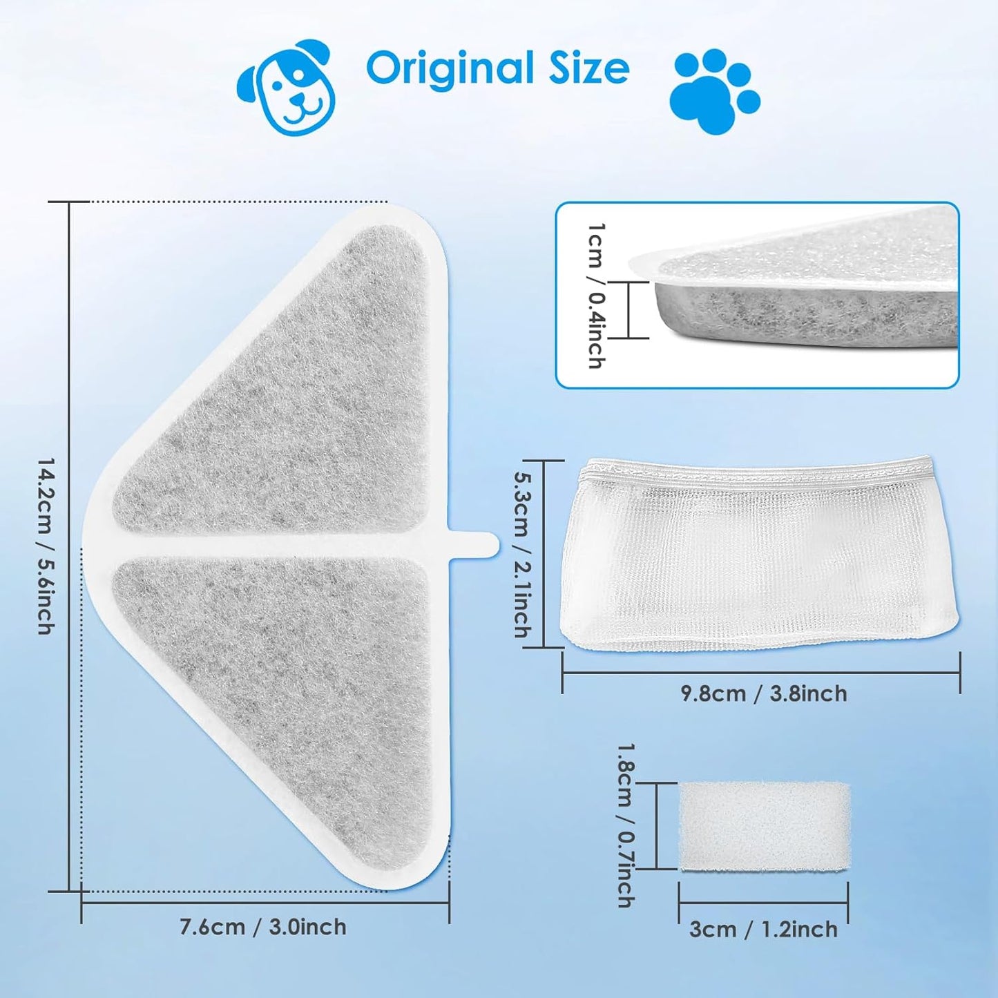 6 Pack Cat Water Fountain Filter Replacement Filter&Sponge&Filter Bag for 230oz/7L Pet Water Fountains
