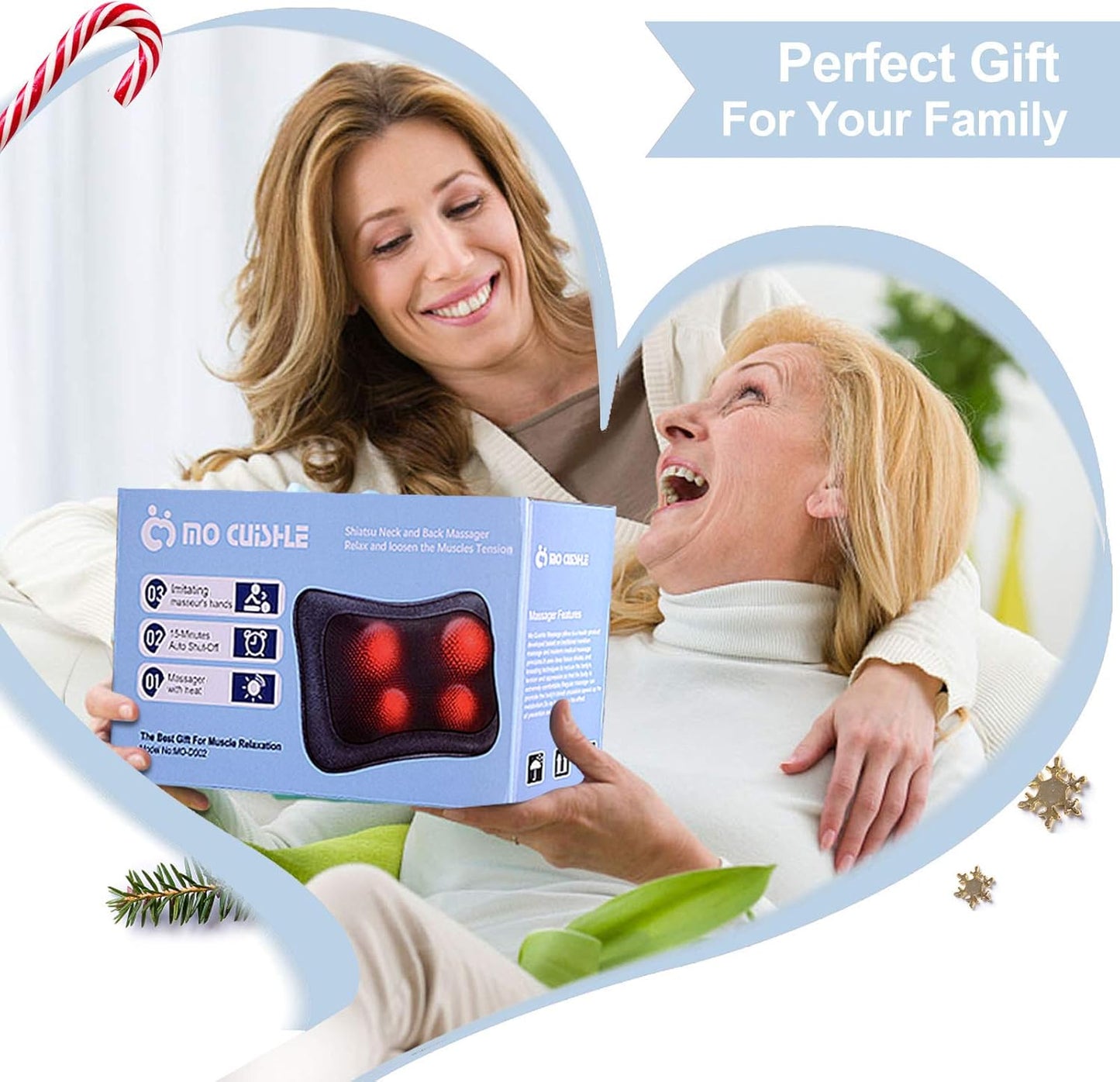 Mo Cuishle Electric Shiatsu Back Massager with Heat - Powerful 3D Kneading for Neck, Shoulder, Lower Back Pain Relief - Ergonomic Design for Home, Office, & Car - Gifts for Women, Men, Mom & Dad