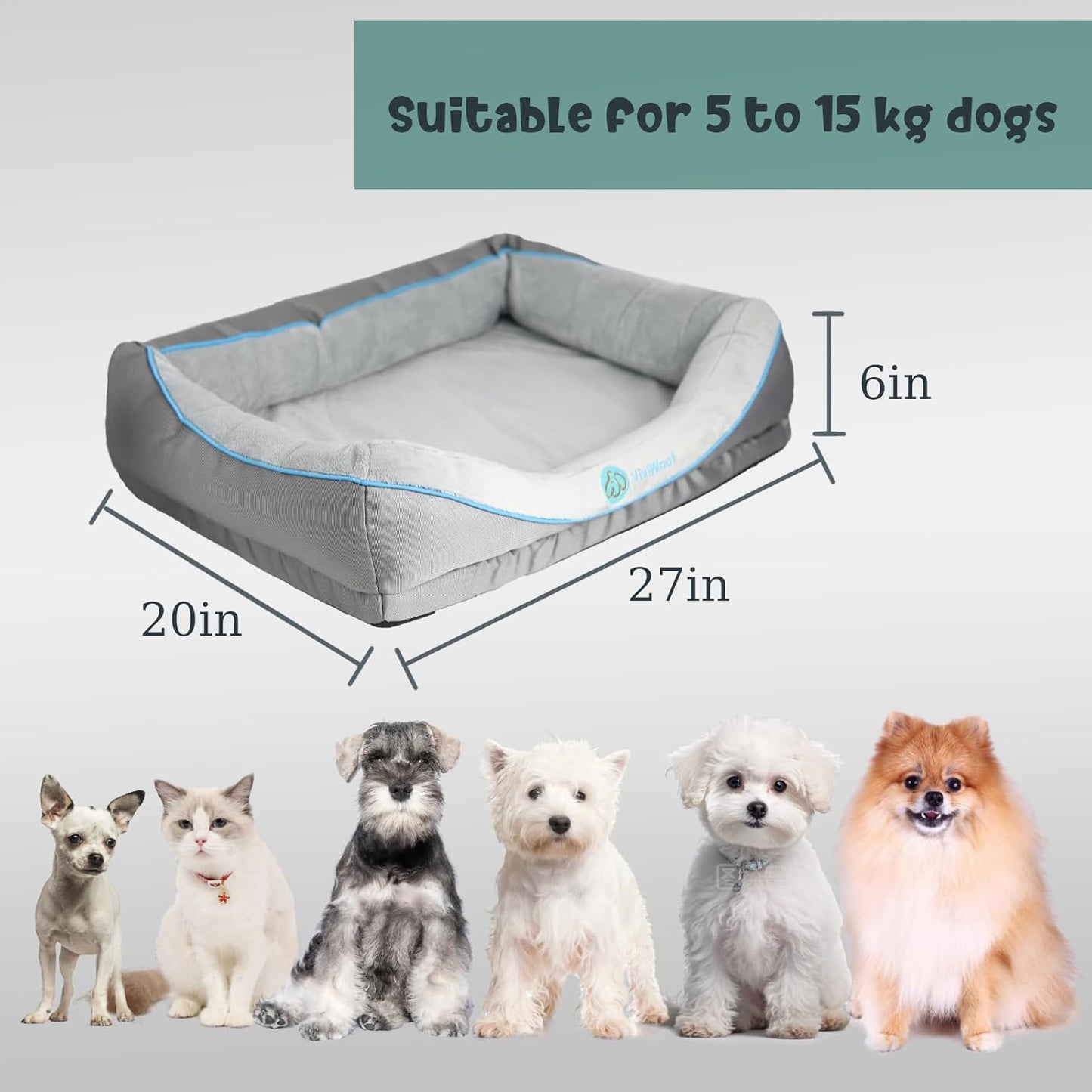 Orthopedic Dog Bed for Small Dogs,Waterproof Small Size Dog Sofa,Supportive Foam Pet Couch with Removable Cover,Non-Slip Bottom and Waterproof Lining,Machine Washable