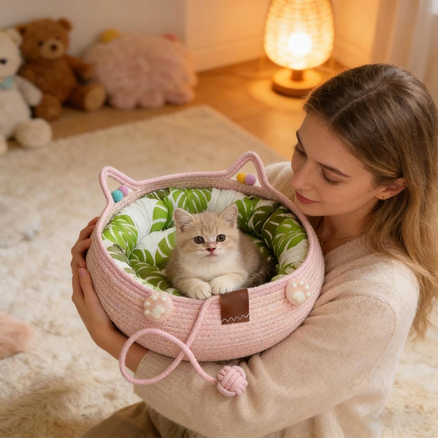 Genérico Cat Bed with Pillow Cushion Washable Non-Slip | Comfortable Bed Type for Indoor – for Puppies, Interaction, Home, Living Room, Balcony