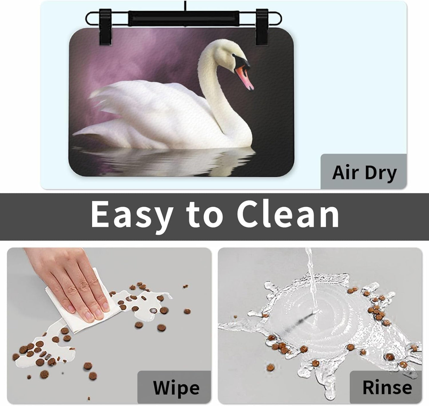 White Swan Pet Feeding Mat 30x45cm Absorbent Leather Dog Cat Food Mats Non-Slip Dog Bowl Mats for Food and Water, Quick Dry Pets Placemats for Cats and Dogs Water Bowl