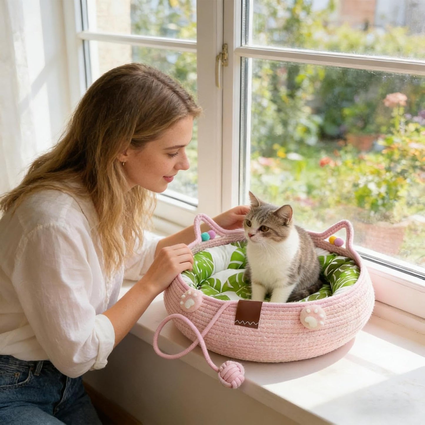 Genérico Cat Bed with Pillow Cushion Washable Non-Slip | Comfortable Bed Type for Indoor – for Puppies, Interaction, Home, Living Room, Balcony