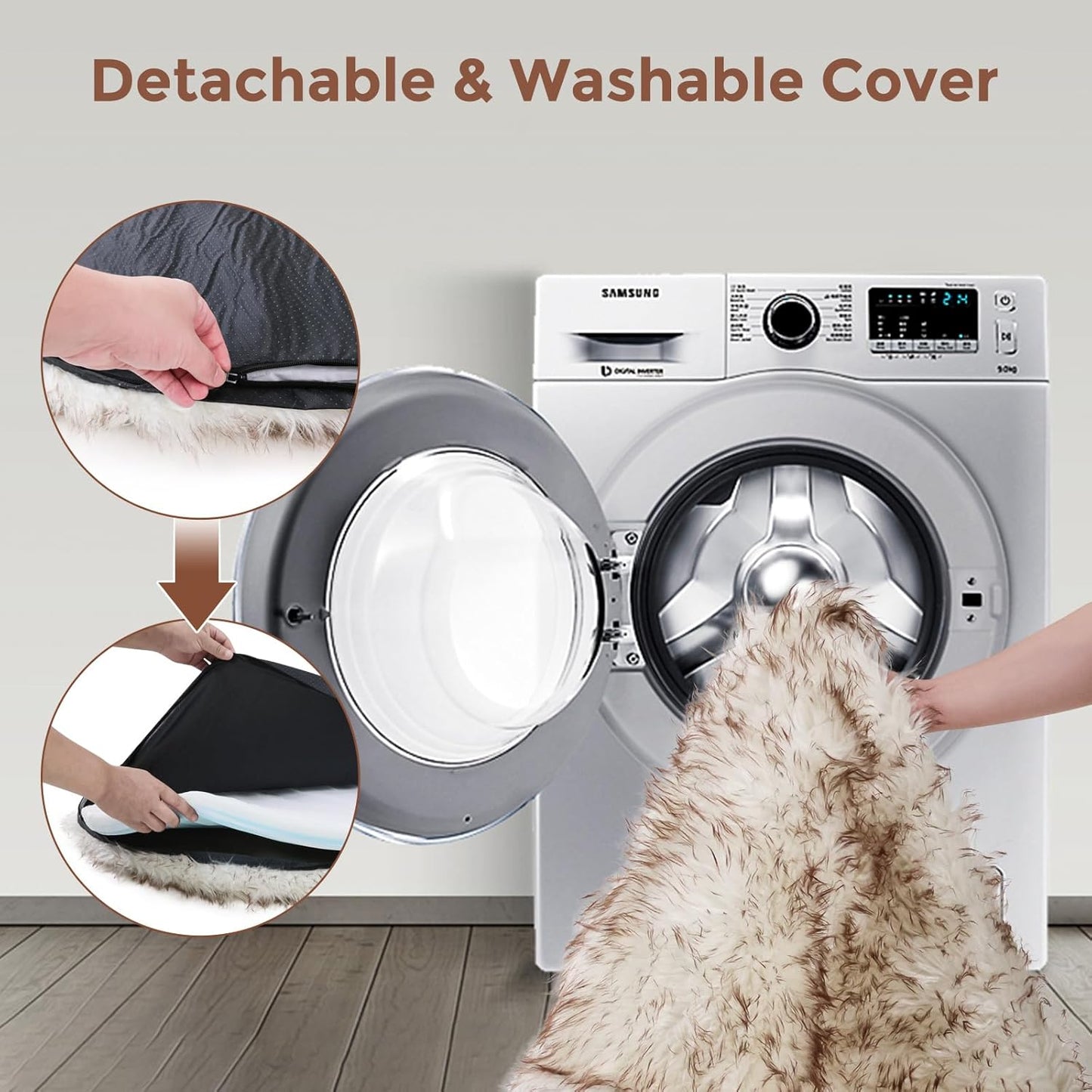 50 Inch Faux Fur Dog Bed for Large/Medium Dogs Orthopedic Beds with Fluffy Faux Fur & Soft Memory Foam for Joint Pain Relief, Machine Washable and Waterproof Dog Couch Beds White with Brown