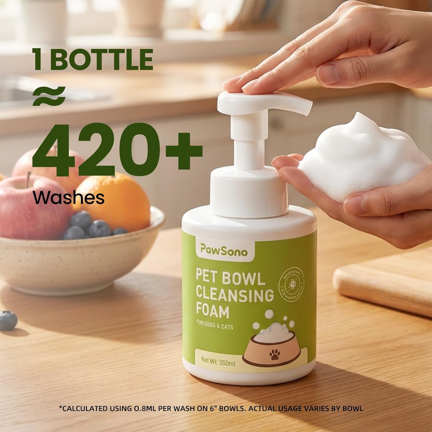 Pet Bowl Cleaner Mousse - Vet Enzyme Formula for Bird Baths & Feeders | Lick-Safe, No Residue | Works on Cat Dishes, Fountains, Toys & Birdhouses (350ml/12oz)