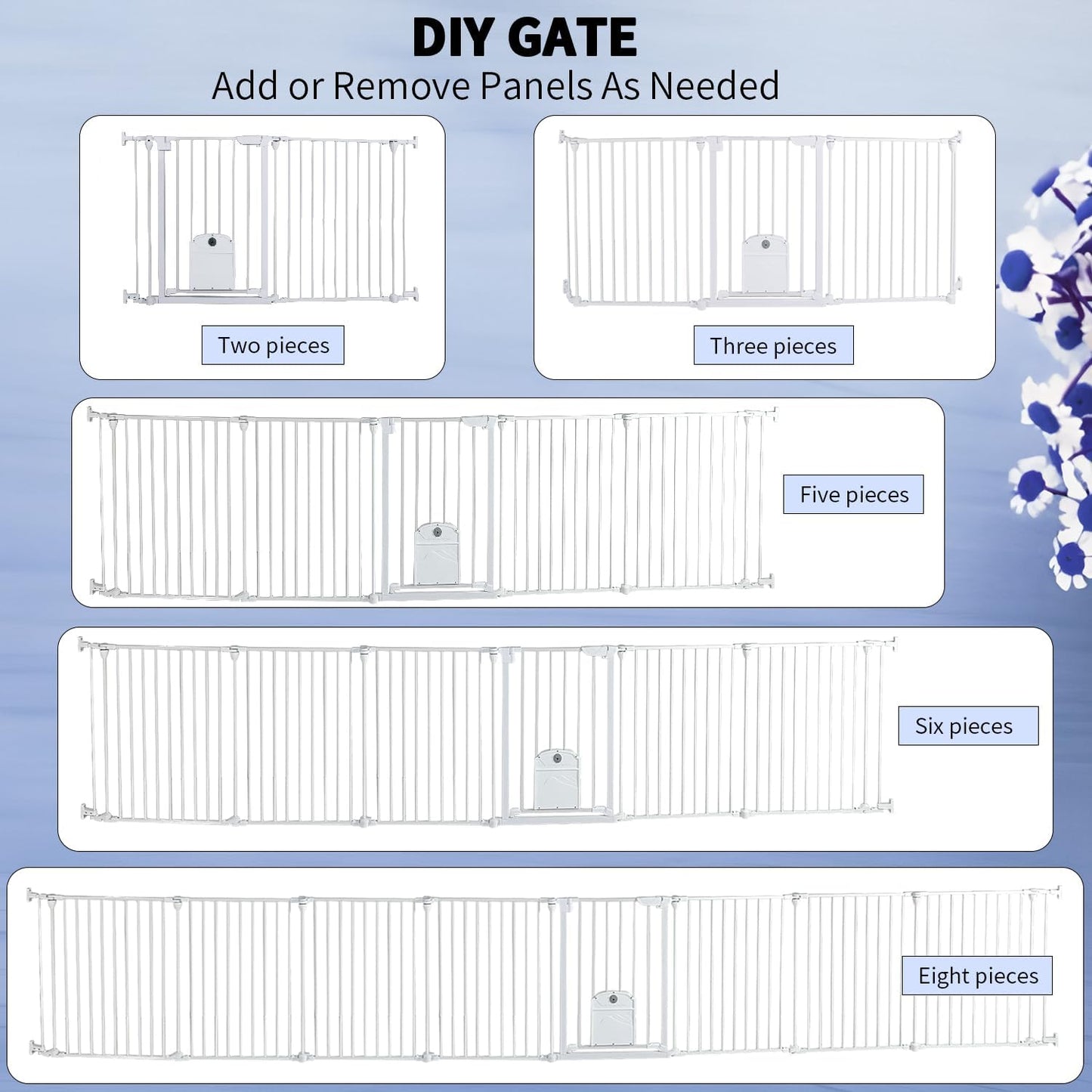 81.11" Extra Wide Baby Gate with Cat Door, Auto Close Pet Gates Dog Gate, Hardware Mounted Walk Through Swing Safety Baby Gates for Stairs, Doorways, Kitchen, House, 30" Tall, 3 Panels