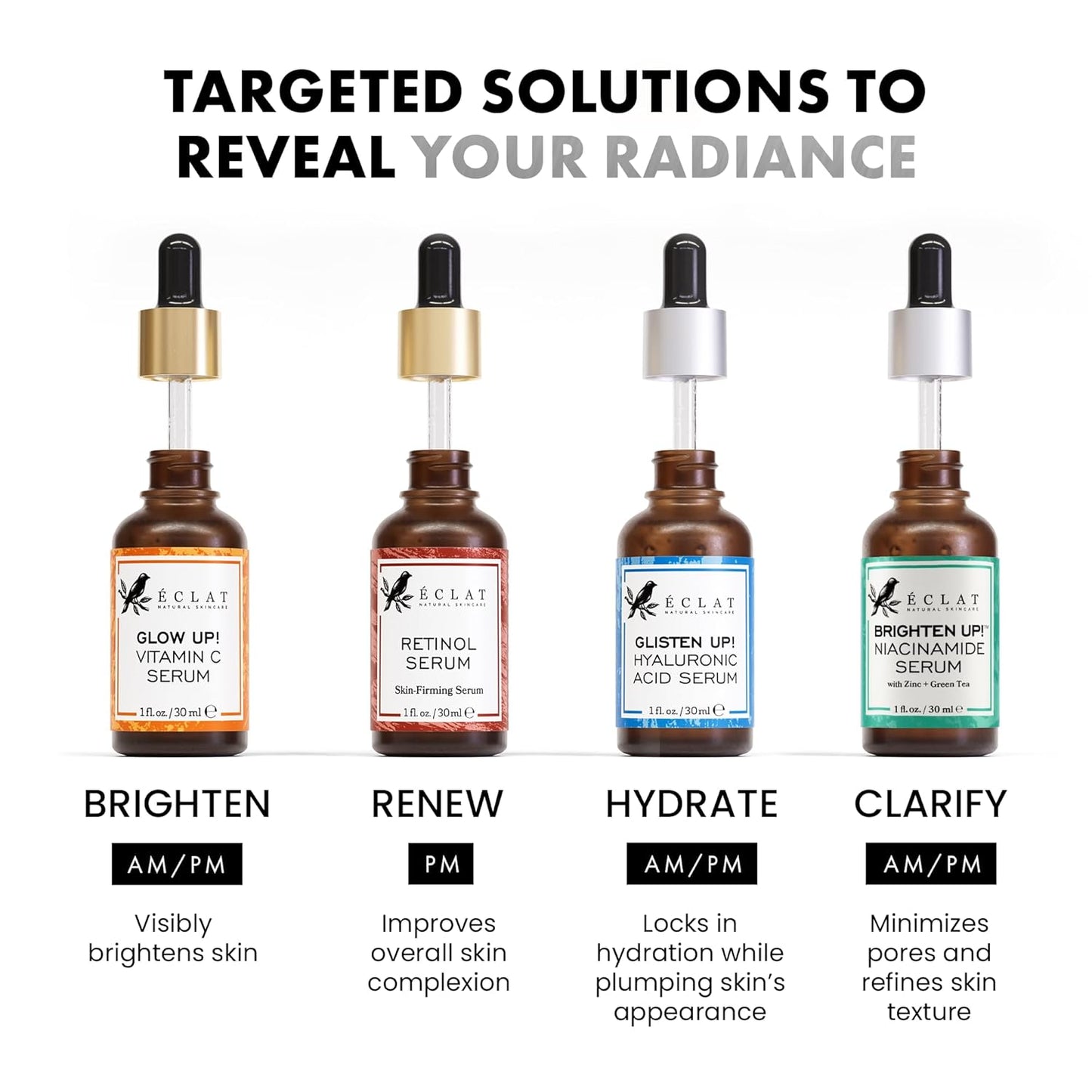 Eclat Skincare Vitamin C Serum - Skin Care for Dark Spots, Vitamin C Serum for Face with Hyaluronic Acid, Ferulic Acid, & Vit E - Anti Aging and Skin Brightening Vit C Formula for Face Care 1 Fl Oz