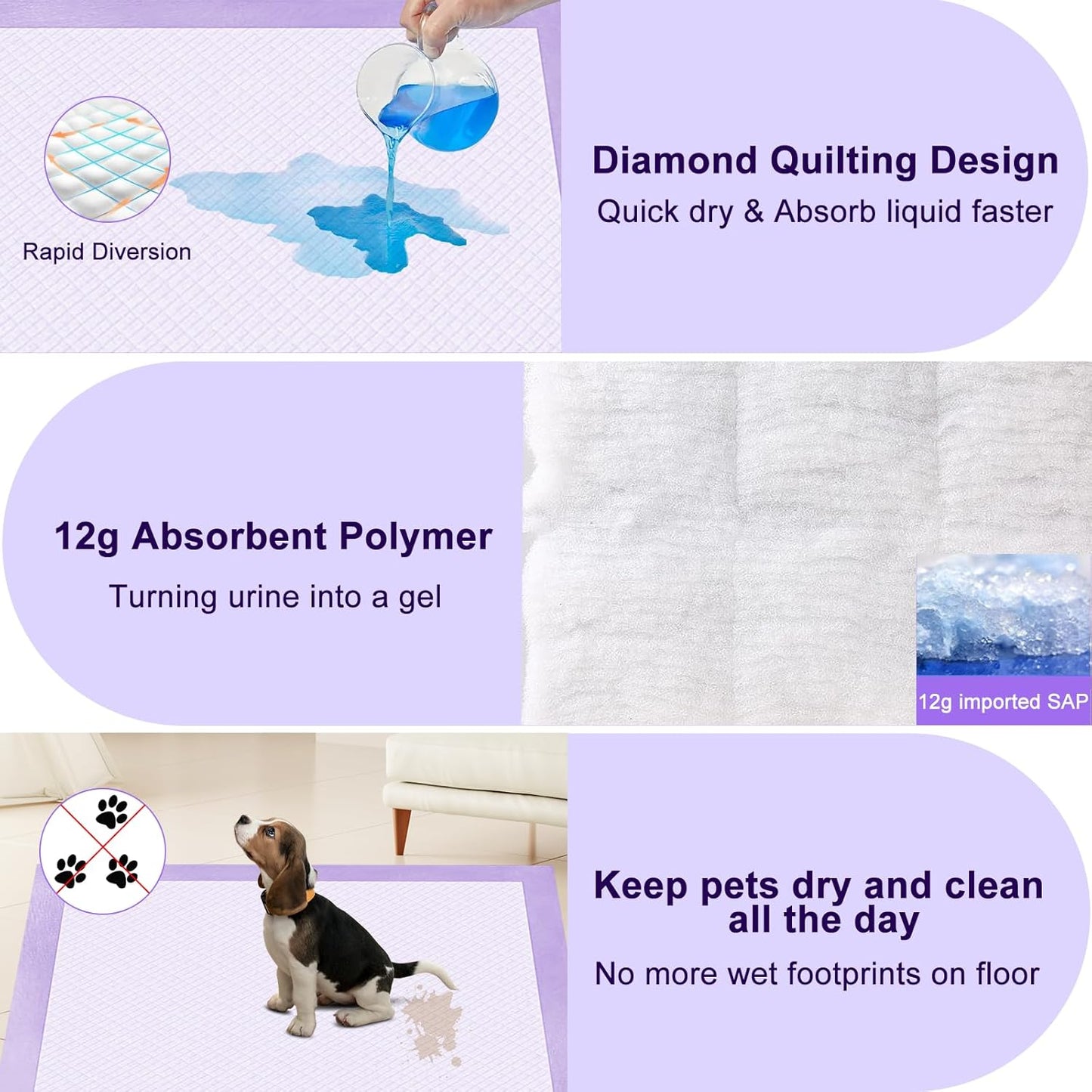 Boscute Lavender Scented Thicken 6 Layers Heavy Absorbent 30"x36" Pet Training Dog Pee Pads, Extra Large Polymer Leak-Proof Quick Dry Puppy Pee Pads, Disposable Pee Pads for Dogs Cats Rabbit 30Counts
