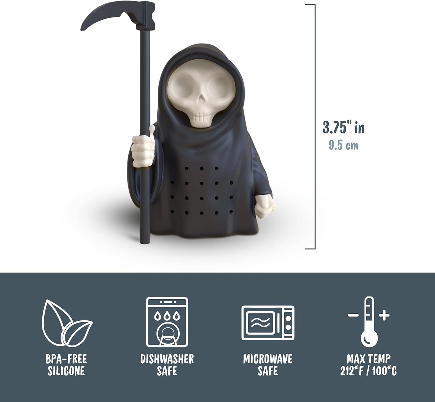 Genuine Fred Grim Steeper Reusable Silicone Tea Infuser, Black Grim Reaper Design, Fun and Clever Kitchen Gadget for Tea Lovers and Enthusiasts