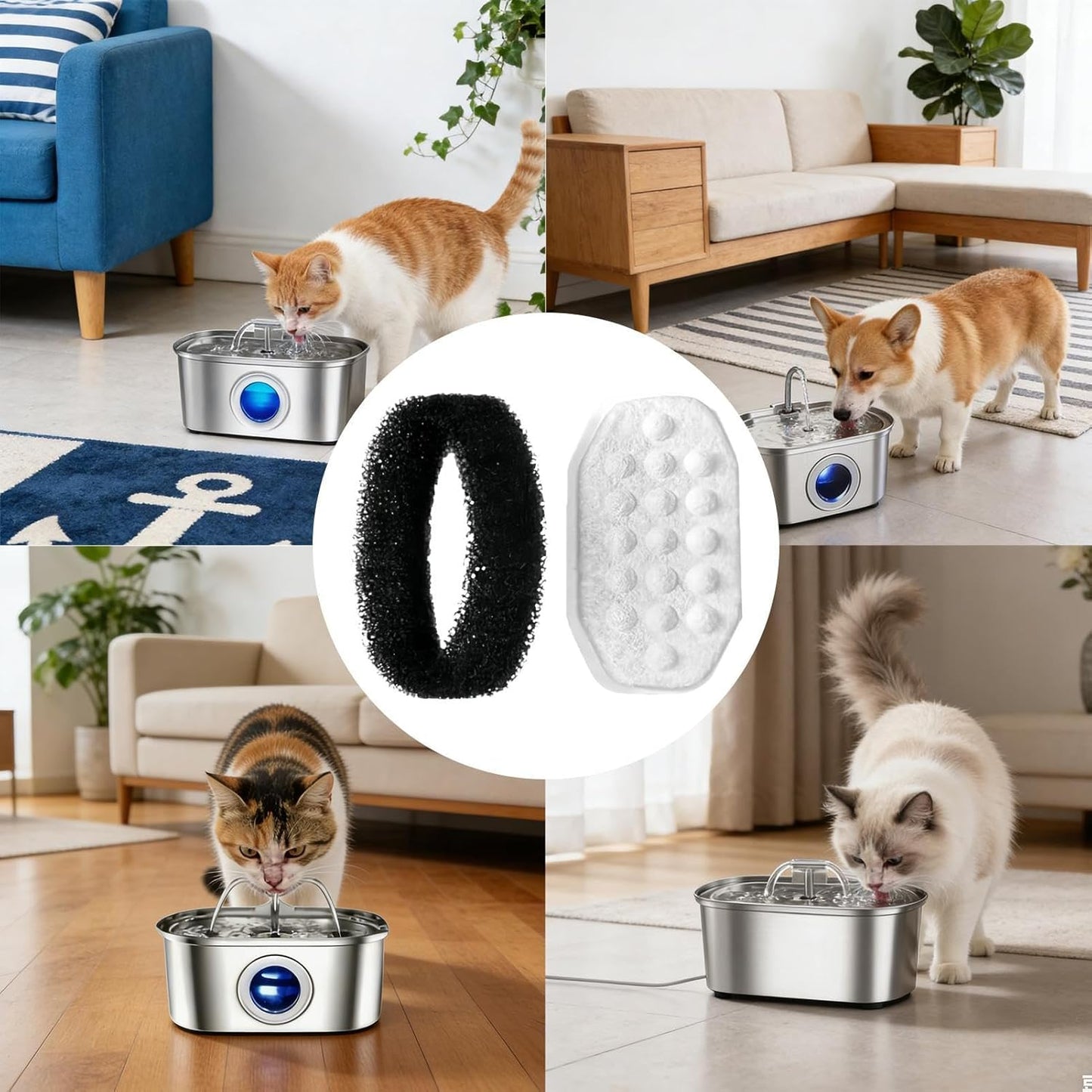 Pet Water Fountain Filters, Quiet Precise Filtration Replacement, Cat and Dog Water Purifier for Kittens, Sturdy Carbon Fiber Design, Pet Hydration Accessory with Easy Swap, Indoor Outdoor Daily Main