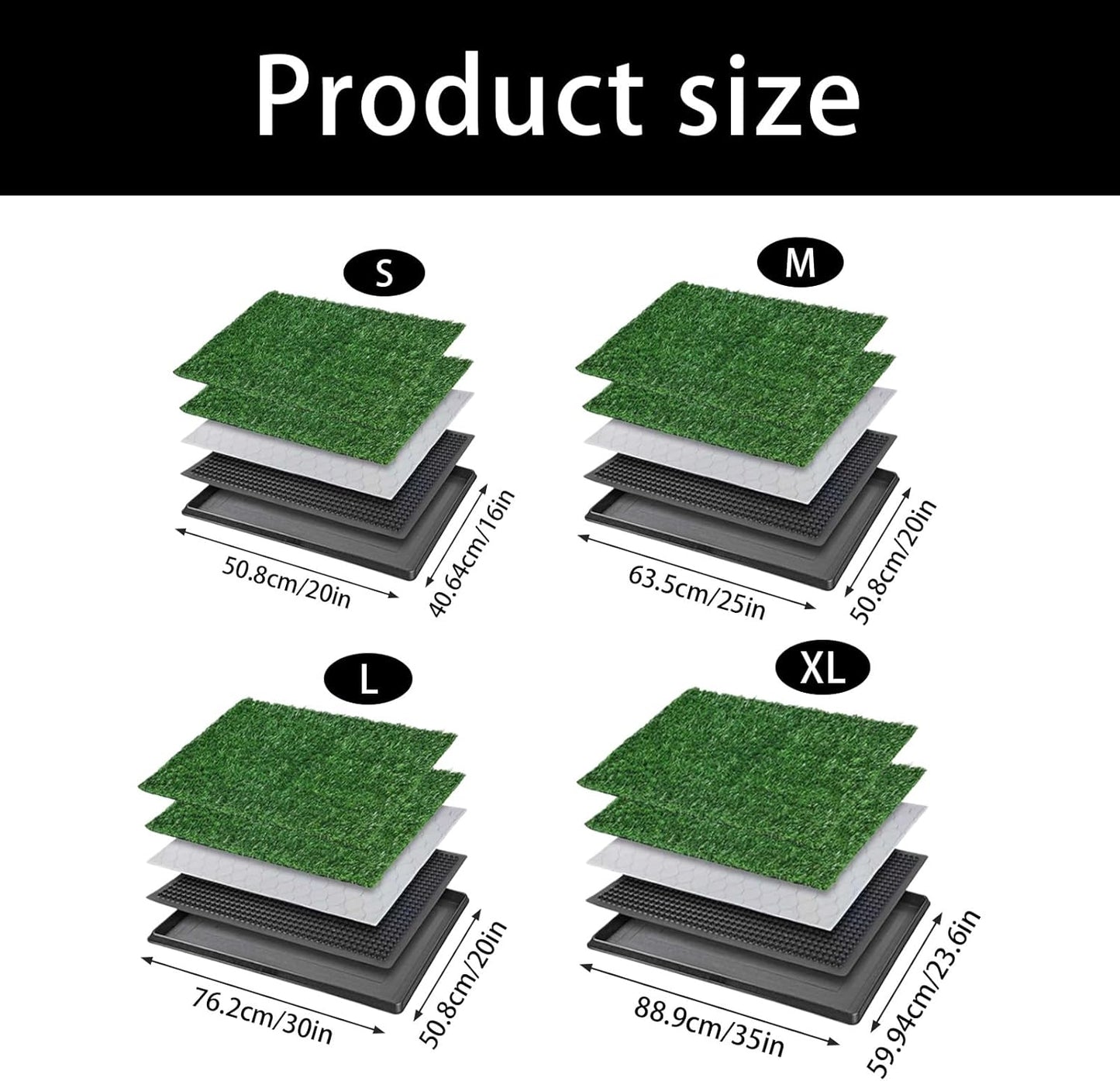 Artificial Grass Dog Potty Pad with Tray, Washable 3-Layer Reusable Puppy Training Pad for Indoor Outdoor Use, Small Medium Dogs, Realistic Turf Potty System (S)
