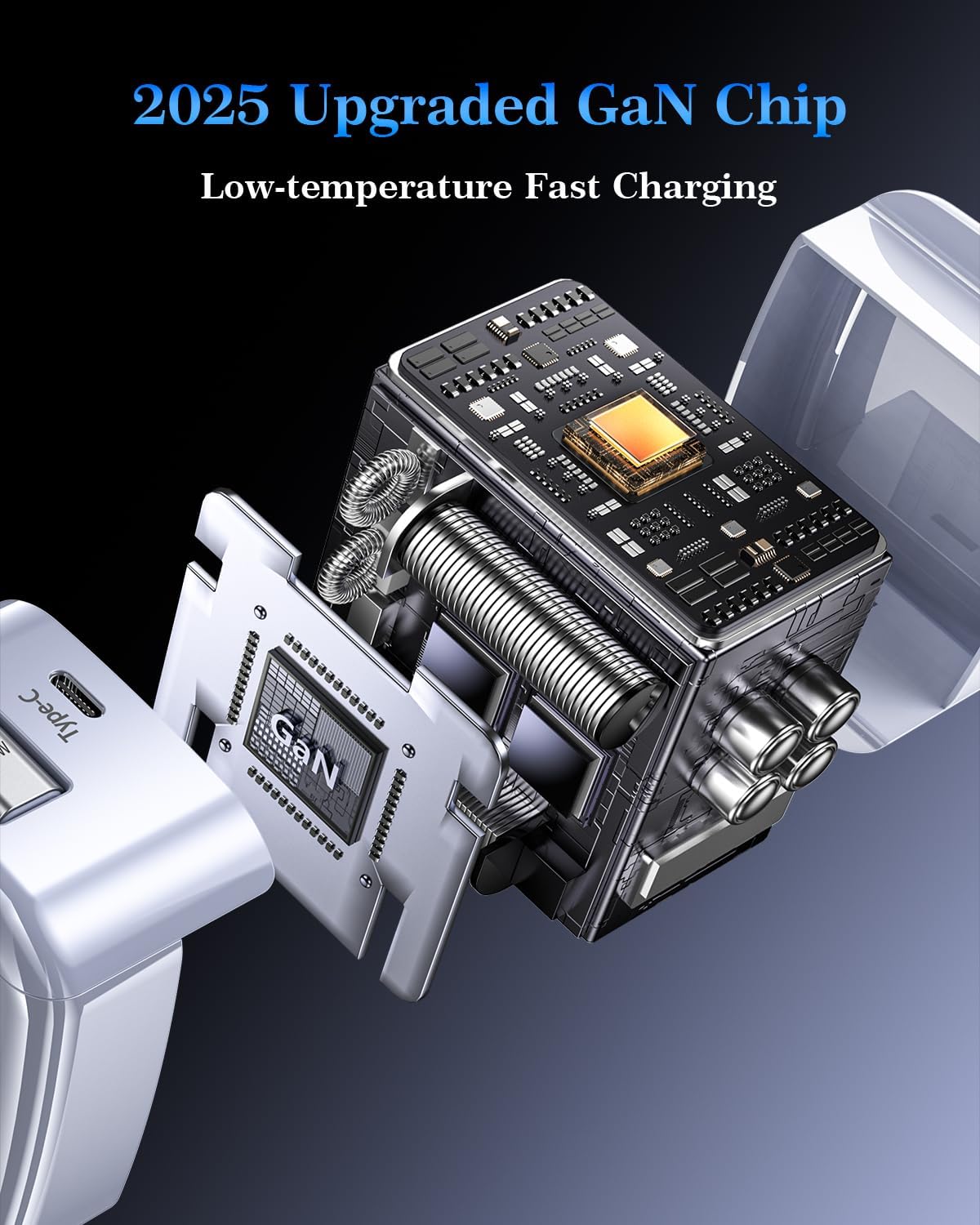 US 45watt GaN Portable Fast Charger with Type-C & Retractable Cable Foldable Plug, Compact & Lightweight for Travel, Altitude 5000m, Safe Low-Temp Charging for Phones/Tablets/Earbuds