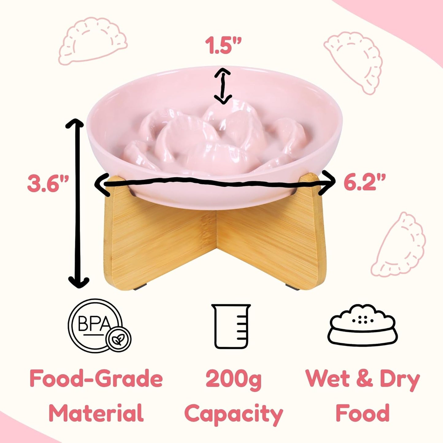 Slow Feeder Cat Bowl with Stand - Unbreakable Elevated Slow Feeder Bowl for Cats - Melamine Puzzle Raised Cat Food Bowl - Whisker Friendly & Wet & Dry Food- Dishwasher Safe & Non Slip (Pink