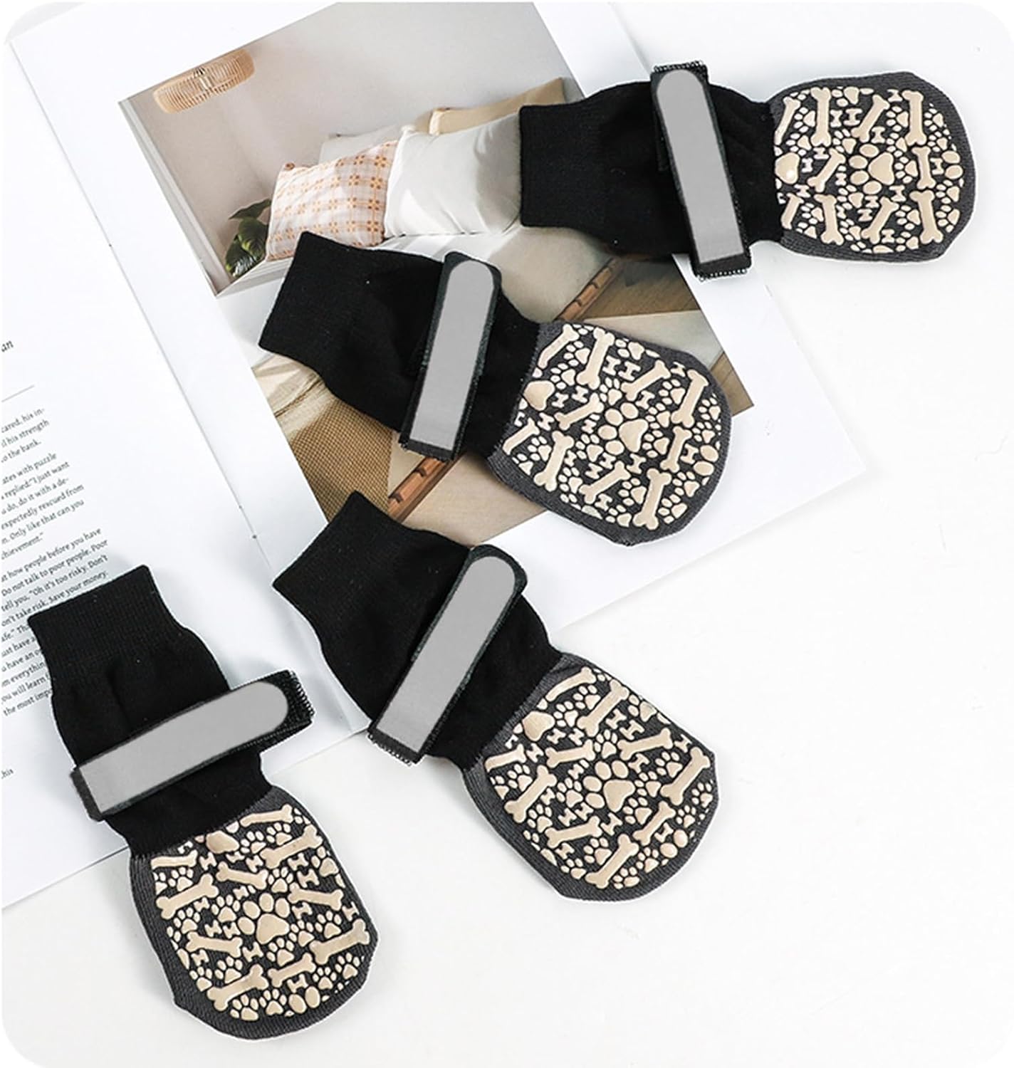 Anti Slip Dog Socks to Prevent Licking Paws, Dog Booties Shoes for Hot Pavement, Dog Socks with Grippers for Hardwood Floors, Senior Dog, Paw Protector (XS, Bone Pattern)