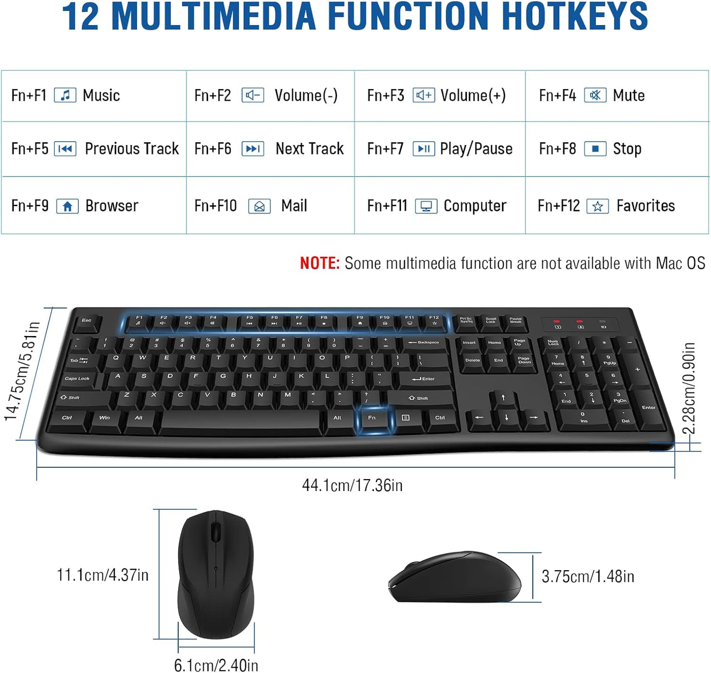 Wireless Keyboard and Mouse Combo, EDJO Full-Sized 2.4GHz USB Computer Wireless Keyboard and Optical Mouse for Windows, Mac, Laptop/Desktop/PC