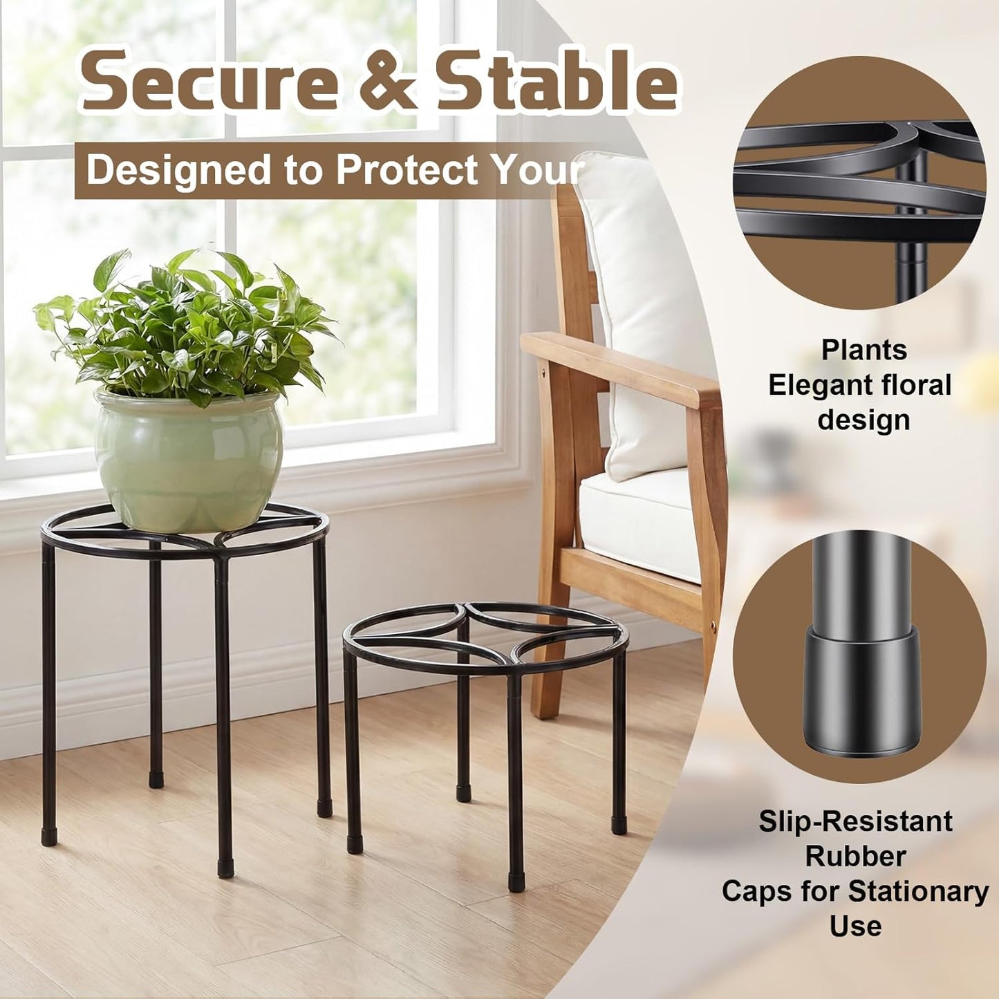 4 Pack Metal Plant Stands for Indoor Outdoor Plants Rustproof Metal Flower Pot Stands Round Plant Shelf Heavy Duty Potted Plants Shelf Decoration for Planter Supports Garden Home (3 Sizes)