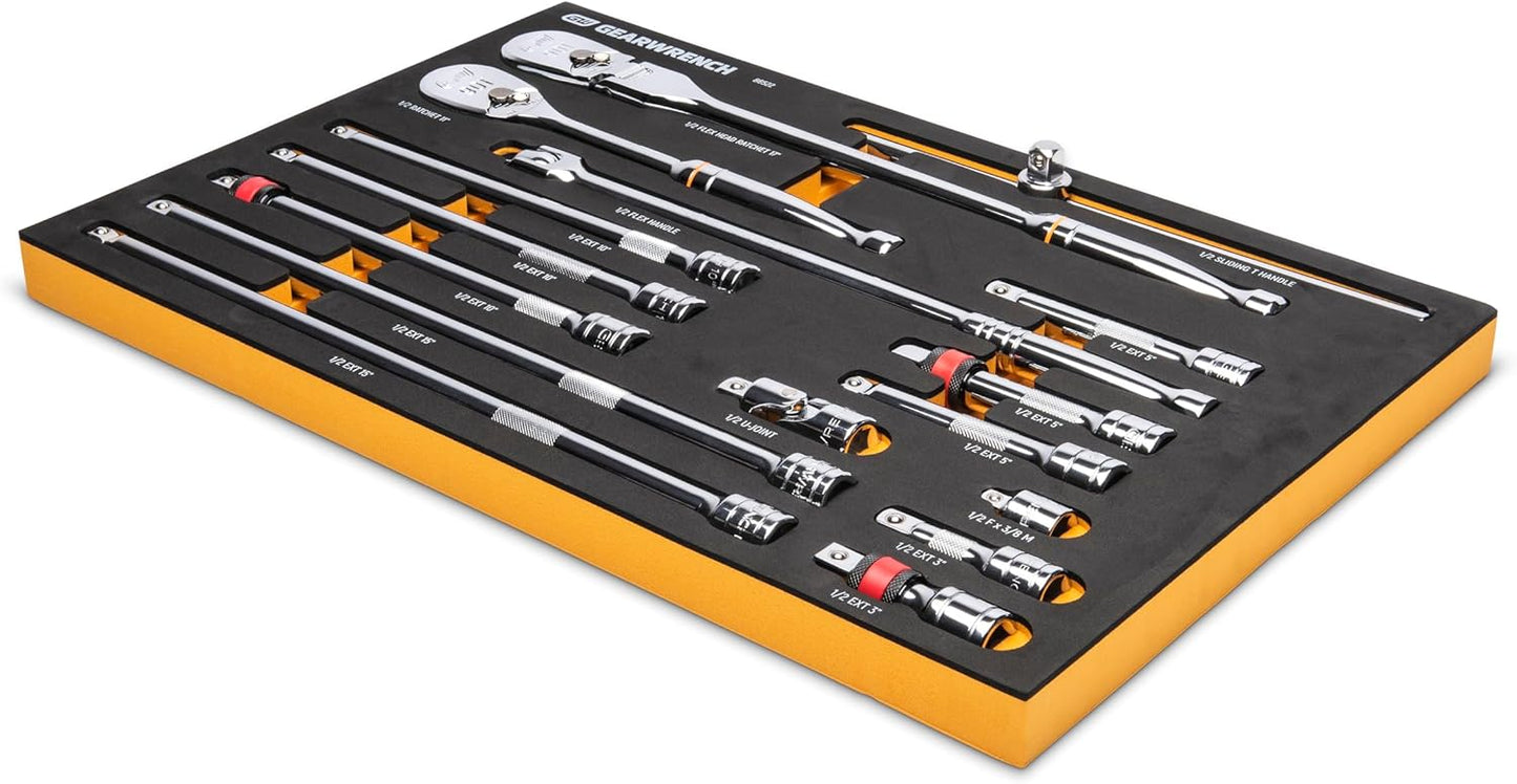 GEARWRENCH 16 Piece 1/2" 90T Ratchet & Drive Tool Set with EVA Foam Tray - 86522