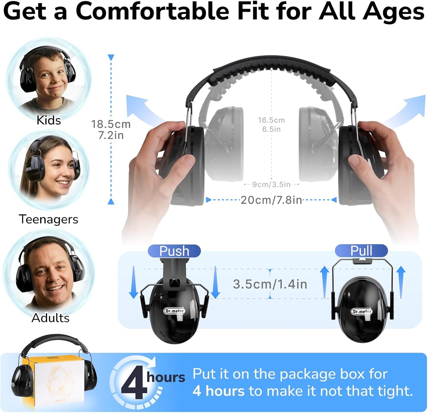 Hearing Protection Ear Muffs, 31dB Noise Reduction Safety Earmuffs with Adjustable Headband for Adults Kids Autism Sensory, Ear Muff for Yard Work, Mowing or Hunting -Pure Black 2PACK