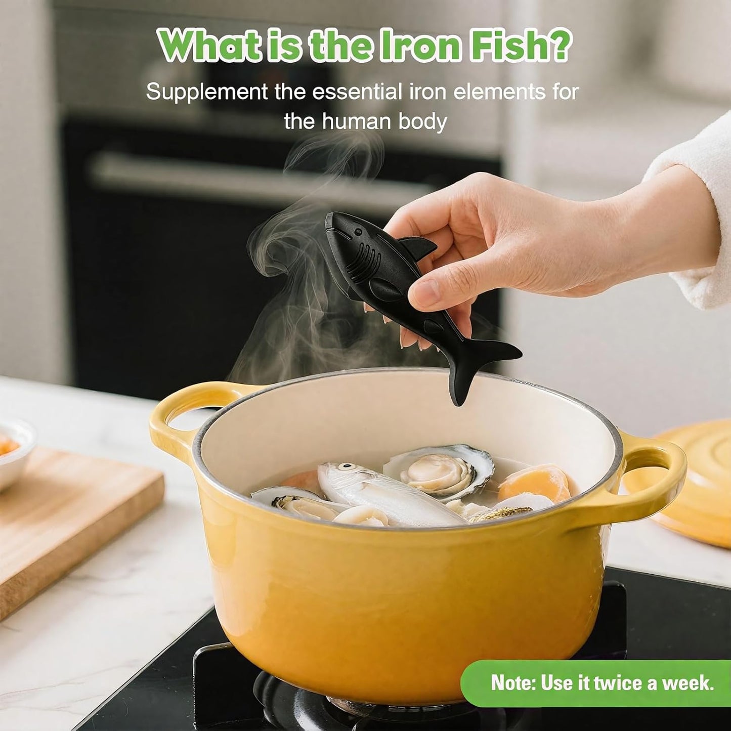 Iron Fish 1 PCS, lron Fish for Cooking Tool，Natural lron Anemia Aid for Food & Drinks Supplement Iron Source for Adults Women Vegans，Rust-Proof Permanent Use(Shark)