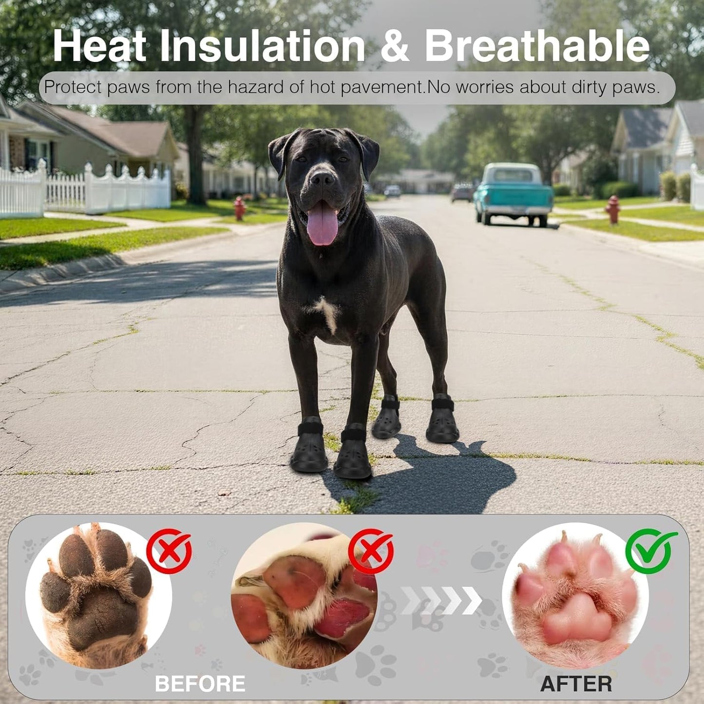 Dog Shoes for Hot Pavement & Snow - Waterproof, Non-Slip Dog Booties with Adjustable Straps. Breathable & Easy-Clean Paw Protectors, Easy ON/Off for Beach, Hiking All Seasons (Black, XL)