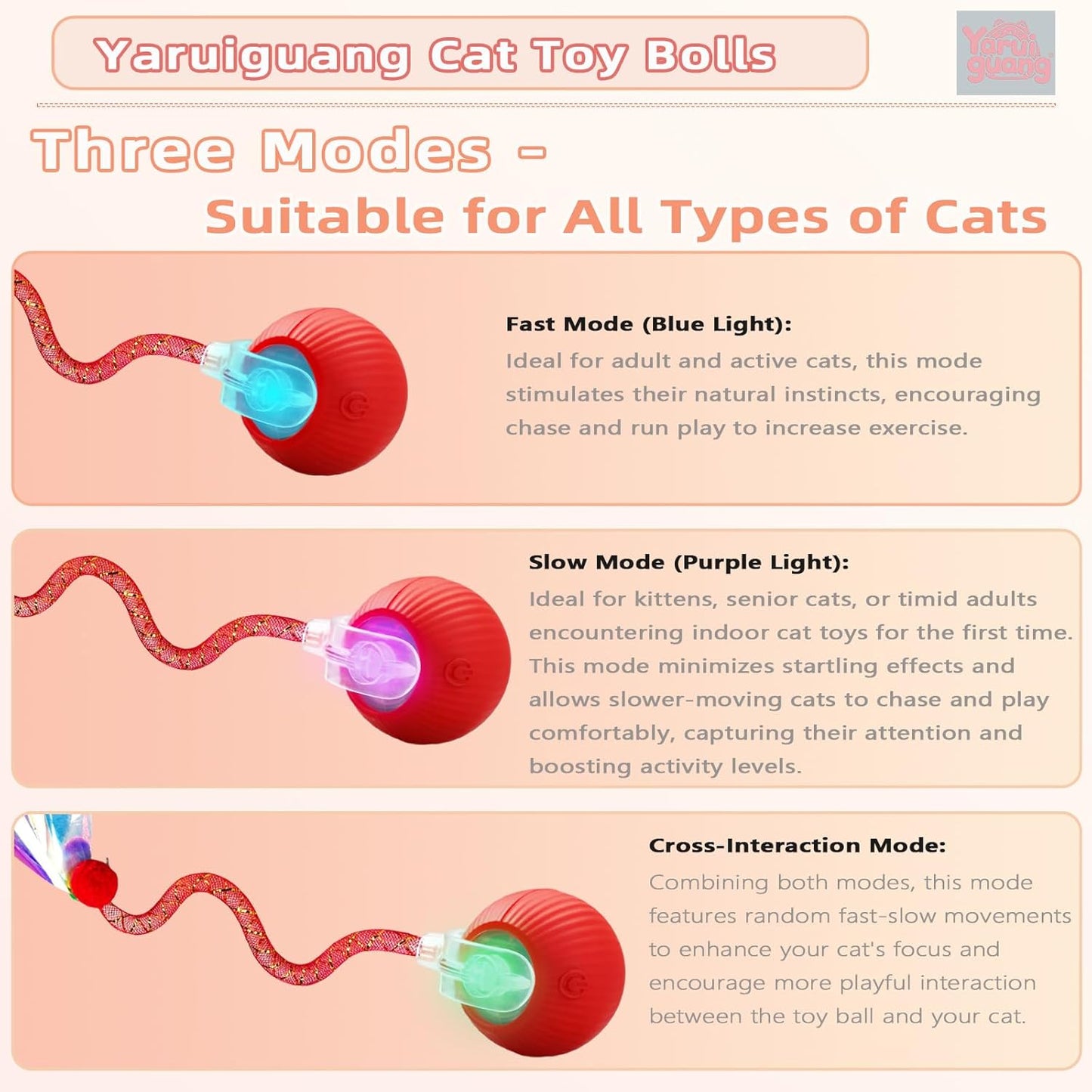 New Upgraded Cat Ball Toy - Speedy Tail 2.0 Cat Toy, Interactive Cat Toy Ball, Stimulating Toys and Juguetes para Gatos, Cat Toys for Bored Indoor (Red)