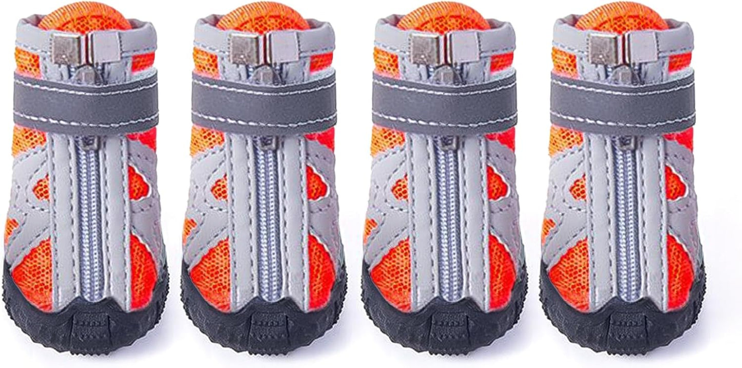 Dog Shoes for Small Medium Dogs,Dog Boots & Paw Protectors for Hot Pavement and Winter Snow,Anti-Slip Rubber Dog Booties for Outdoor Walking and Indoor Hardfloors(orange-size 5)