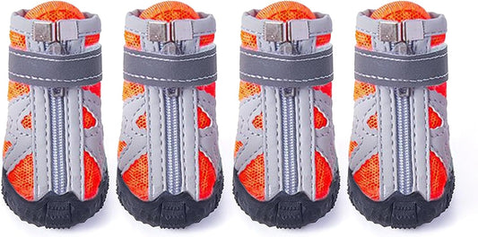 Dog Shoes for Small Medium Dogs,Dog Boots & Paw Protectors for Hot Pavement and Winter Snow,Anti-Slip Rubber Dog Booties for Outdoor Walking and Indoor Hardfloors(orange-size 5)