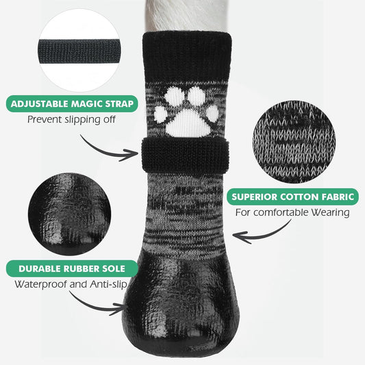 Mihachi Dog Socks Anti Slip with Straps Traction Control Waterproof Paw Protector, Dog Boots for Hardwood Floors Prevent Licking, Black M