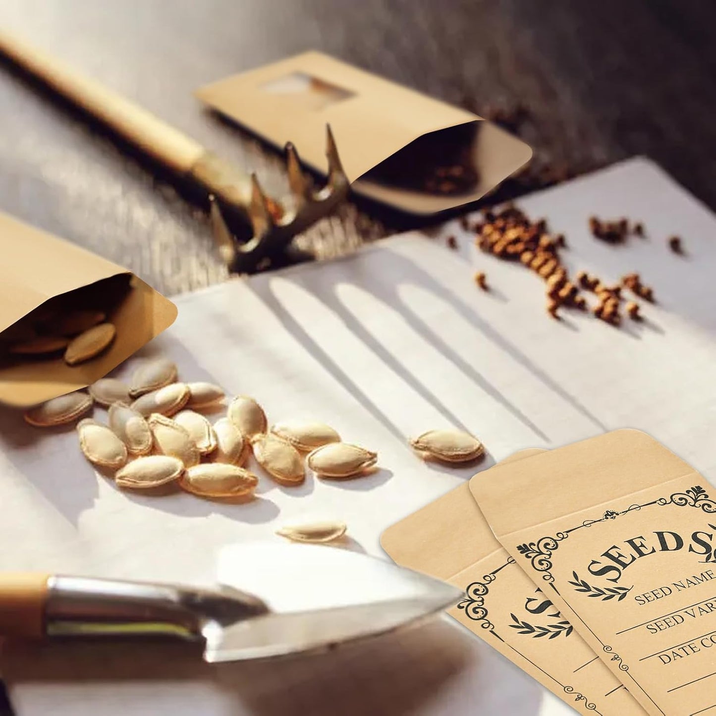 50-Pack Seed Packets Envelopes with Clear Window, 4.72 x 3.15 Inch Small Kraft Paper Seed Bags, Bulk Seed Storage Organizer with Preprinted Collecting Template for Garden Flower Vegetable Seeds Saving