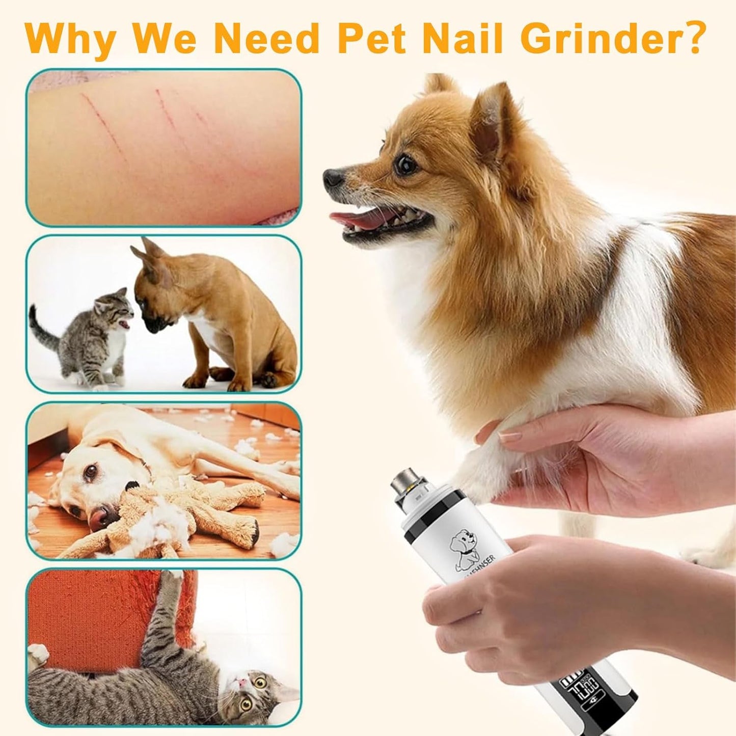 2026 Upgraded Silent Groom Pro Nail Grinder - 3-Speed Cordless Grooming Pro Nail Grinder, Pet Nail Trimmer with 2 LED Light,USB-C Rechargeable & 2 Grinding Wheels for Small Medium Large Dogs and Cats