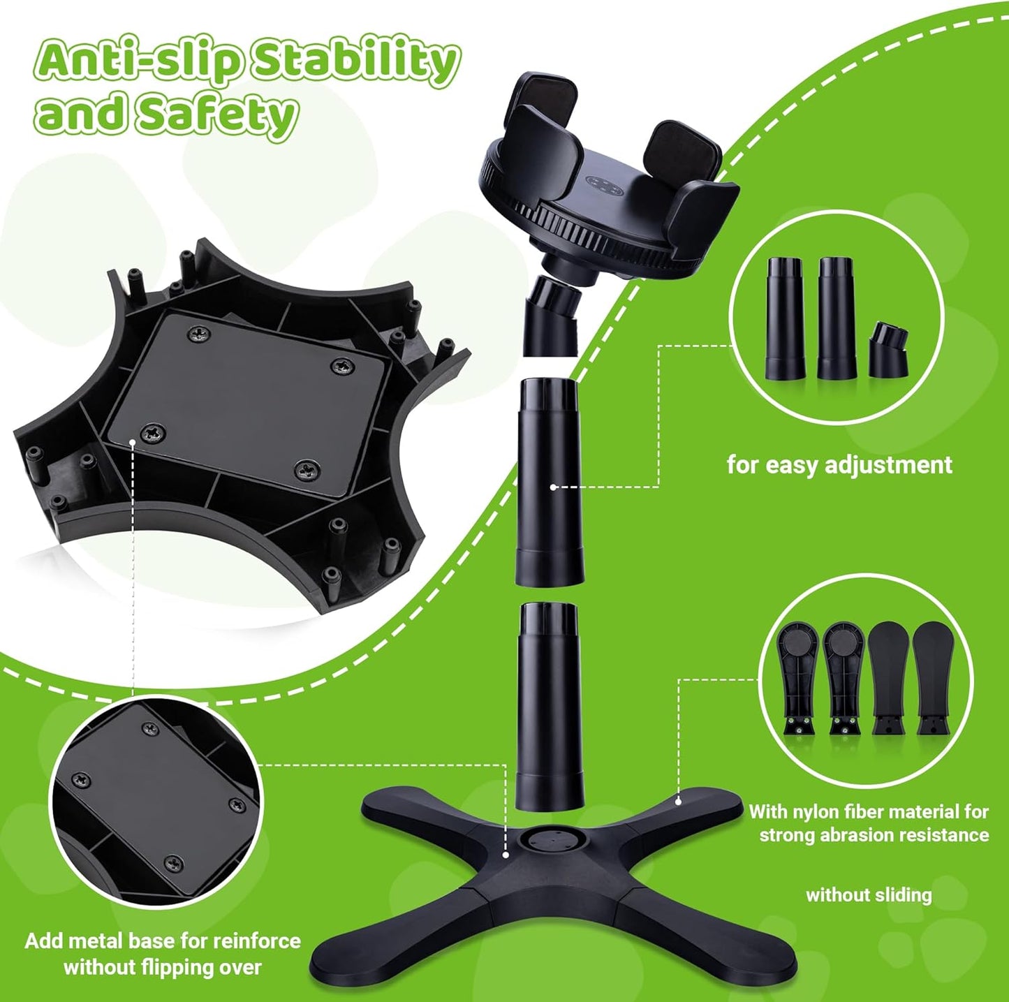 Dog Bowls Elevated Adjustable Stand, Raised Bowl with 3 Heights & Tilted Feeding Stand, Compatible with Various Bowls, for Medium & Large Breeds (1 Pack) Black