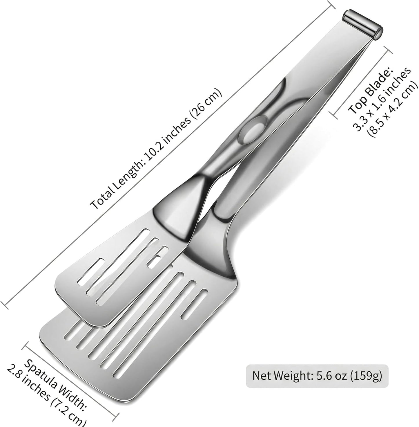 Durable 304 Stainless Steel Spatula Tongs, Rust-Proof 2-in-1 Cooking Tongs for High Heat, Solid One-Piece Design Food Turner, Professional Kitchen Essential