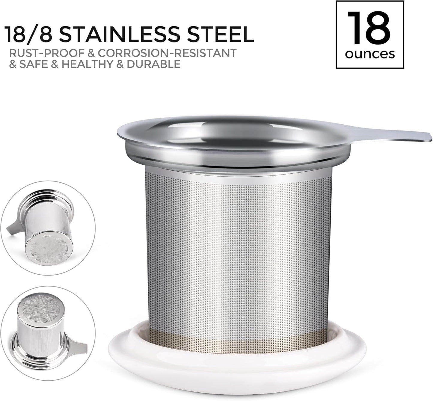 GBhome Tea Mug with Infuser and Lid, 18 Ounce Large Ceramic Loose Leaf Tea Cup, Microwave, Dishwasher Safe Tea Steeping Mug, Pefect Gift For Tea Lover.
